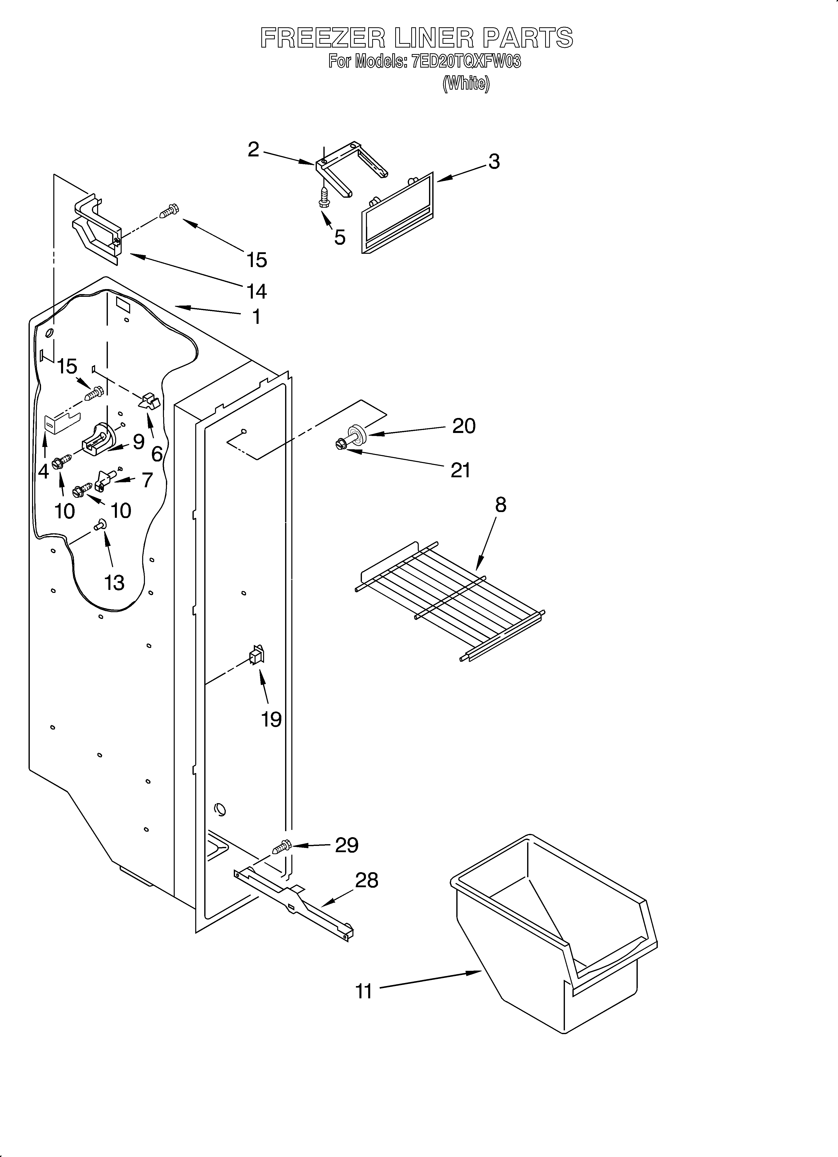 Whirlpool 7ED20TQXFW03 freezer liner diagram