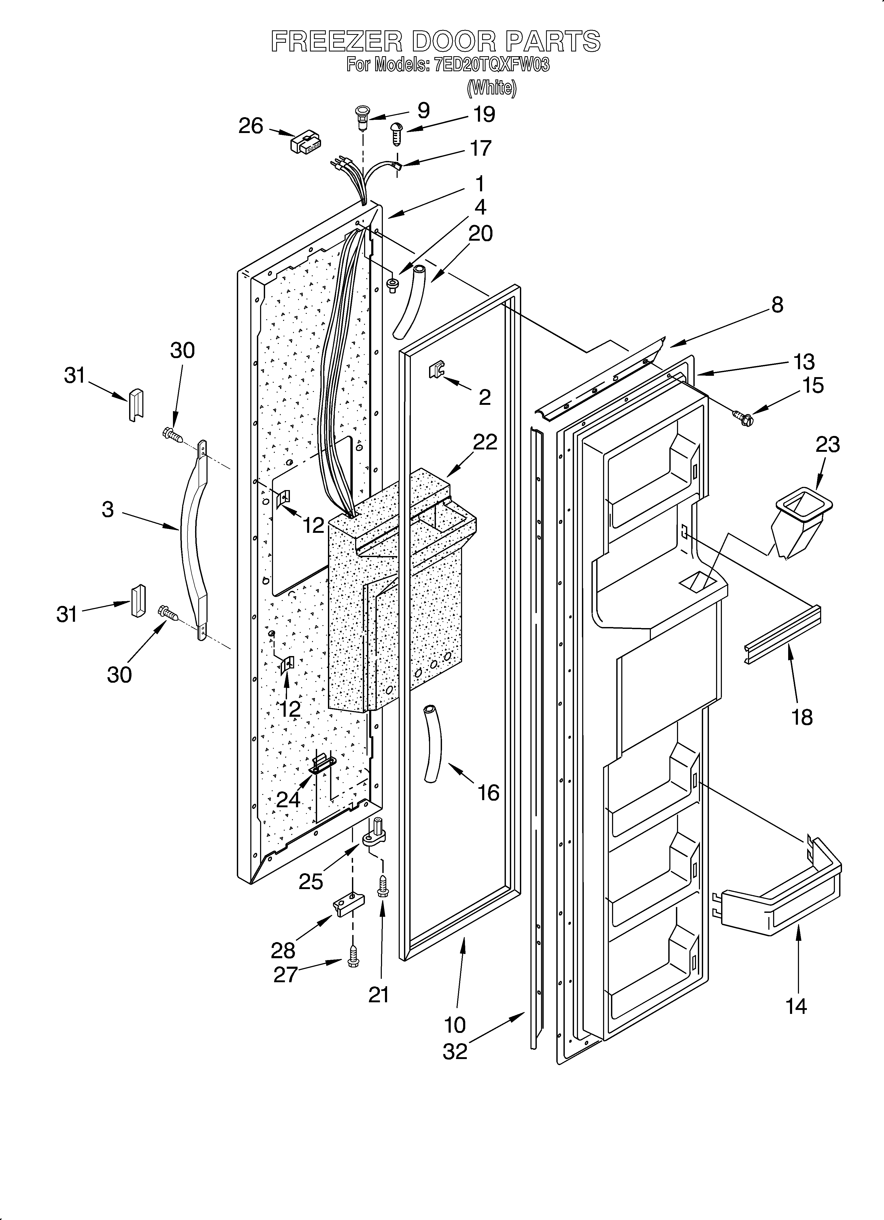 Whirlpool 7ED20TQXFW03 freezer door diagram