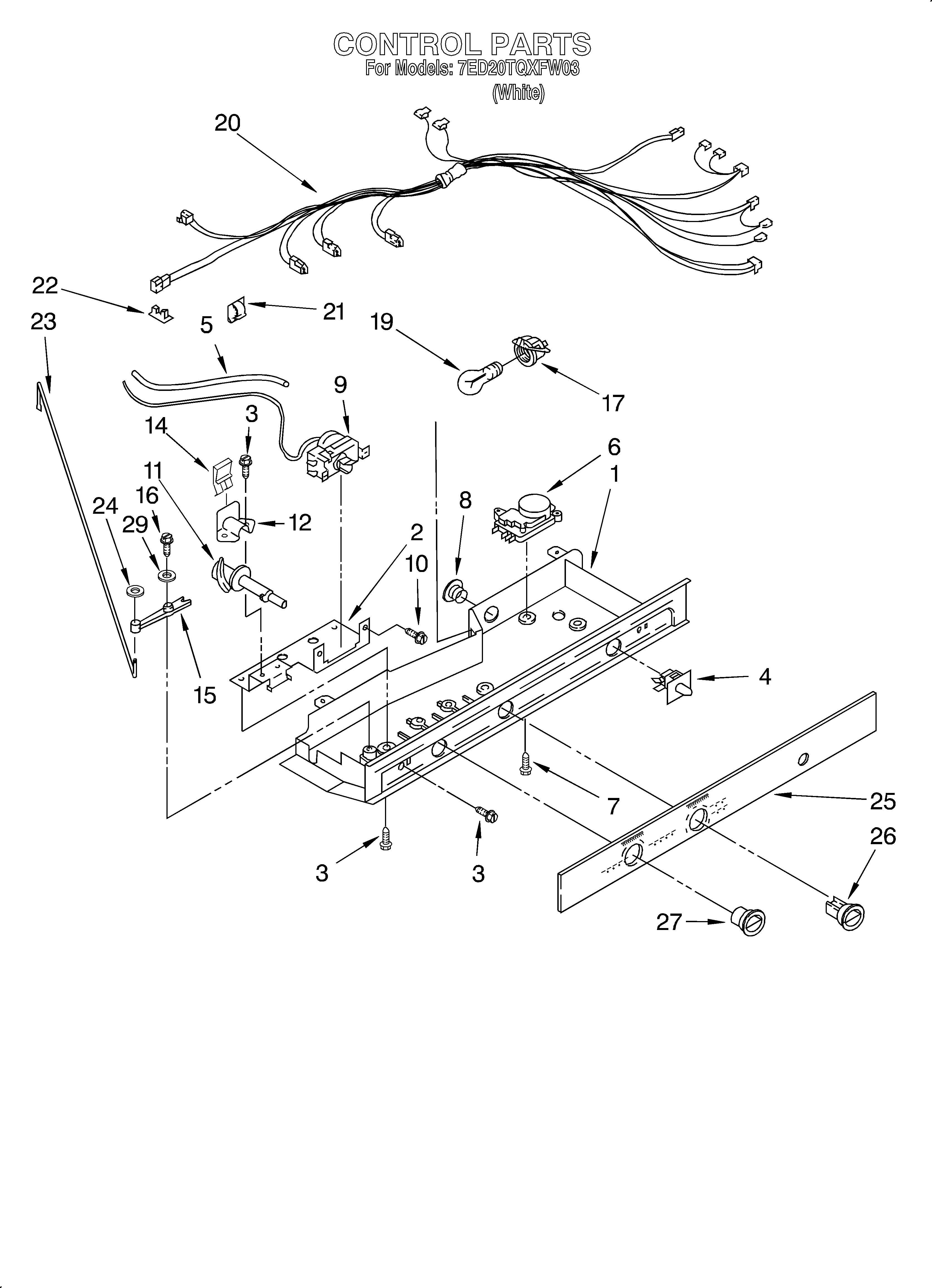 Whirlpool 7ED20TQXFW03 control/optional diagram