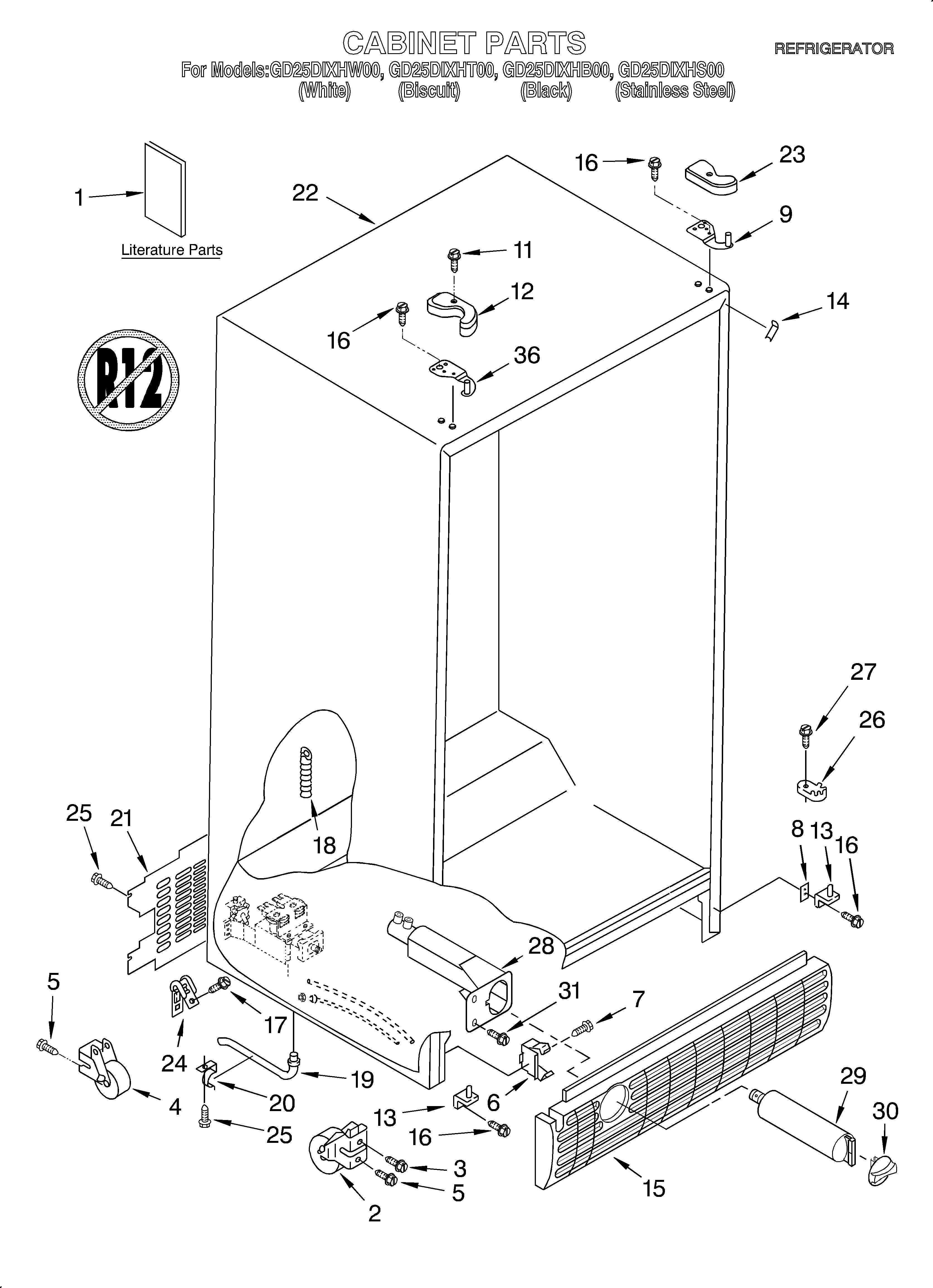 Whirlpool GD25DIXHT00 cabinet/literature diagram