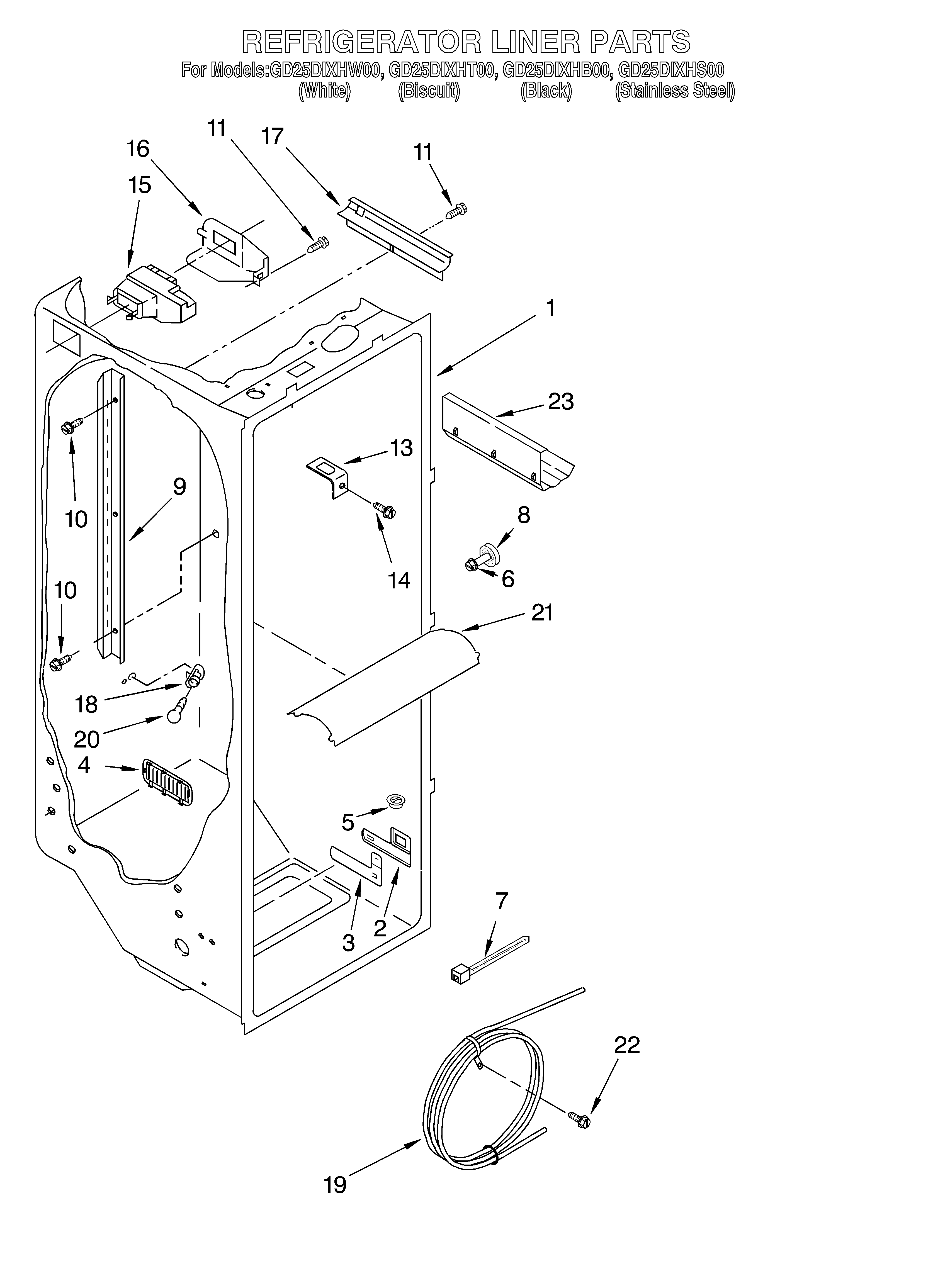 Whirlpool GD25DIXHT00 refrigerator liner diagram