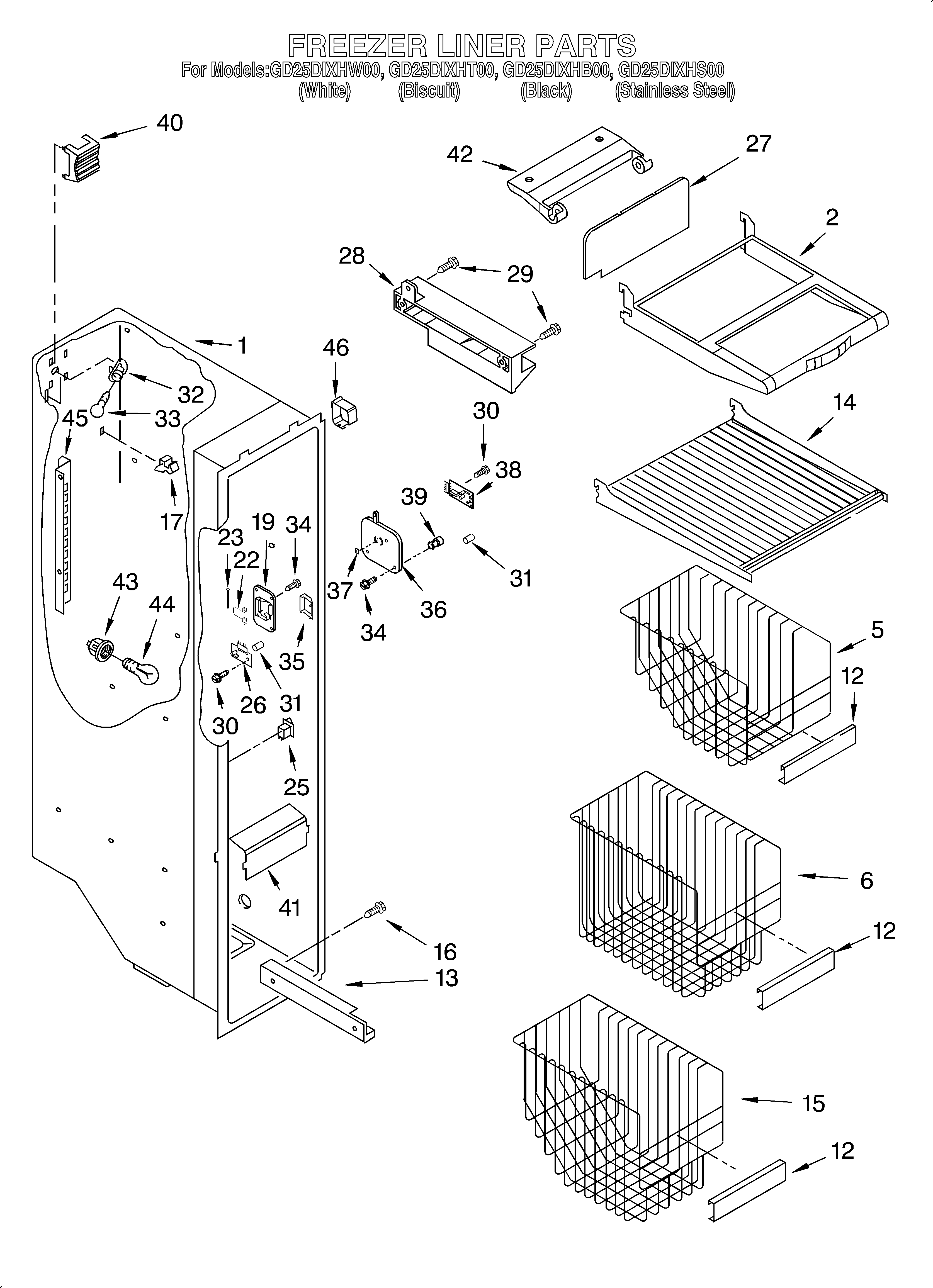 Whirlpool GD25DIXHT00 freezer liner diagram
