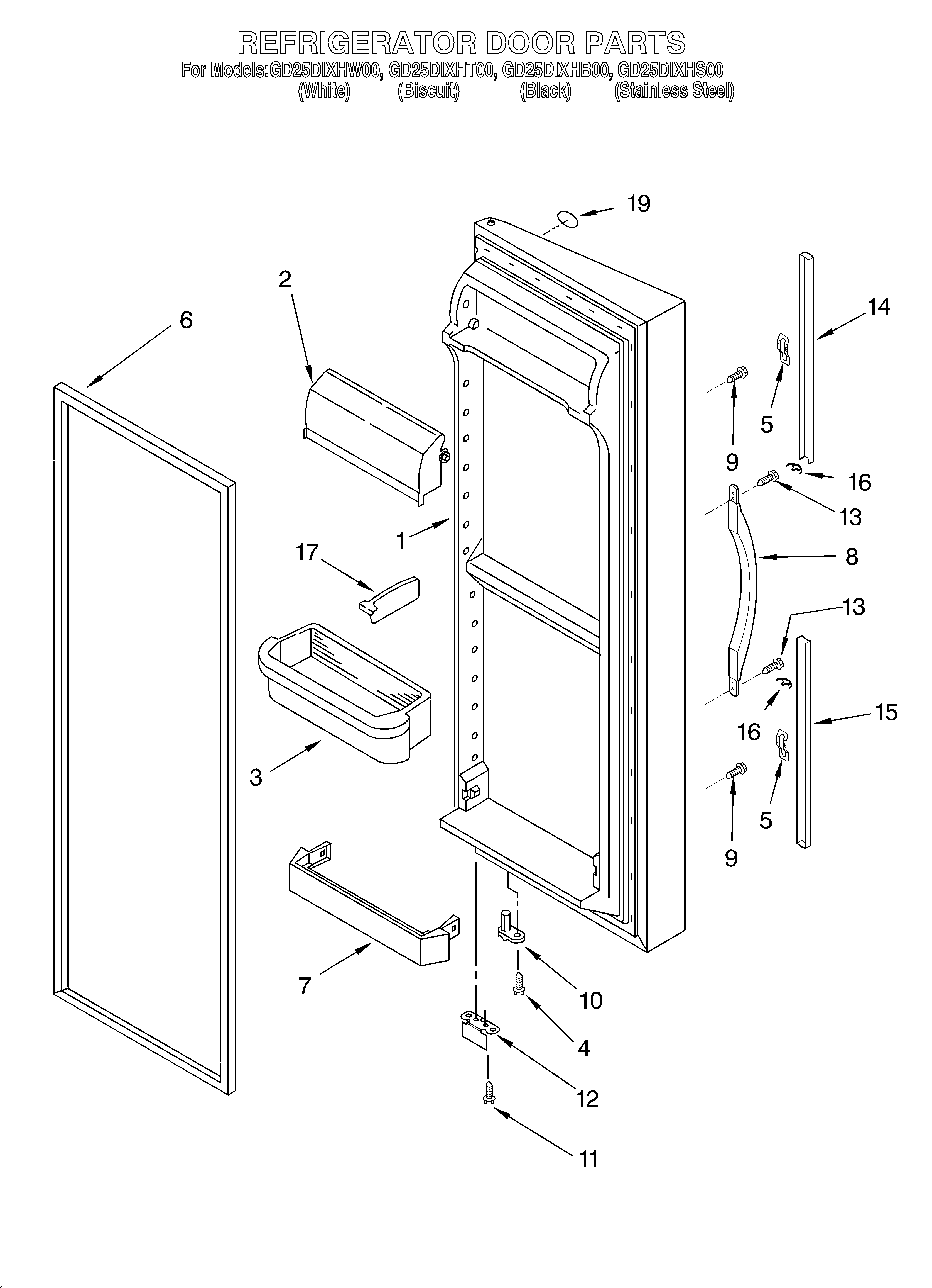 Whirlpool GD25DIXHT00 refrigerator door diagram