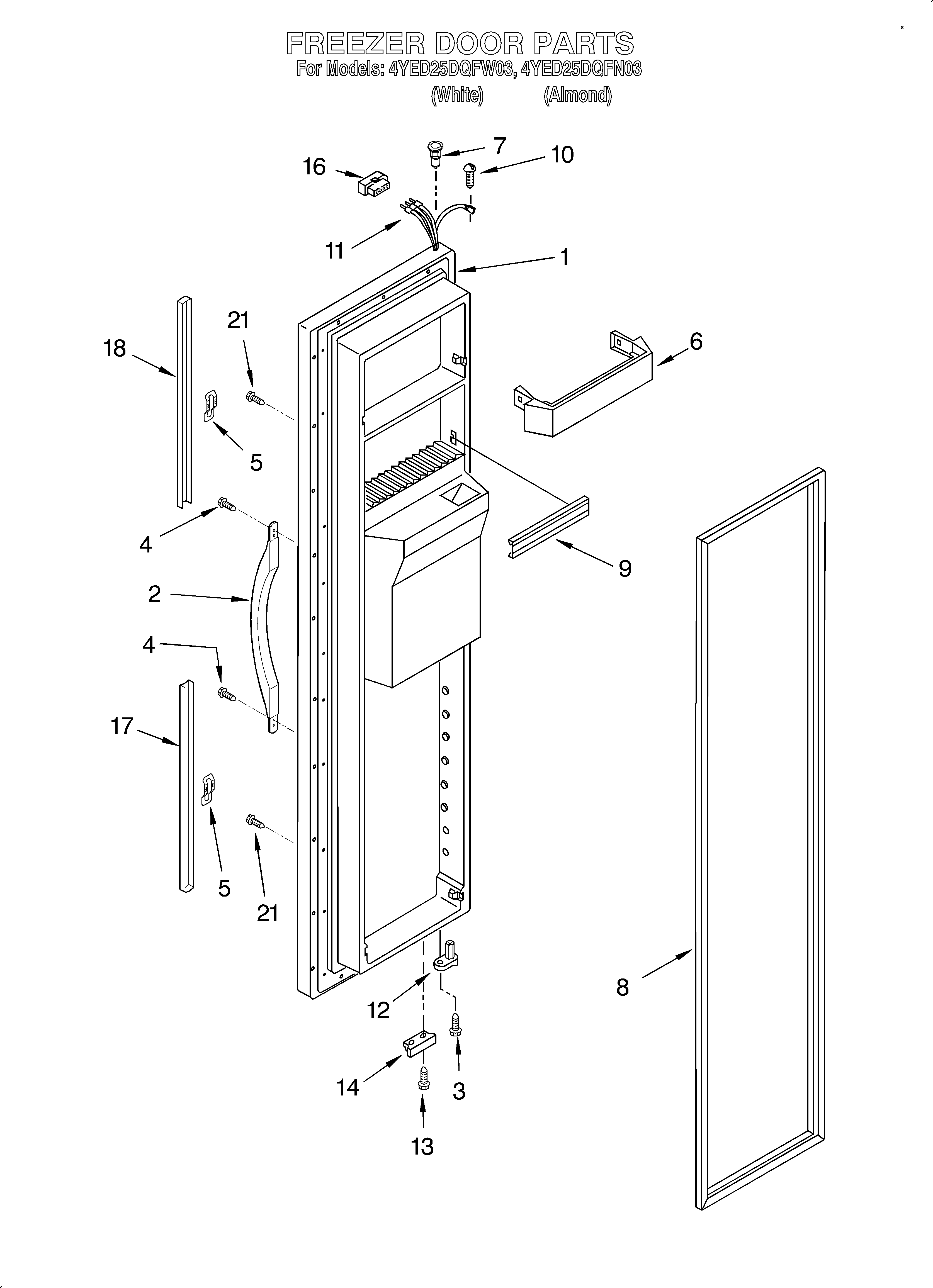 Whirlpool 4YED25DQFN03 freezer door diagram