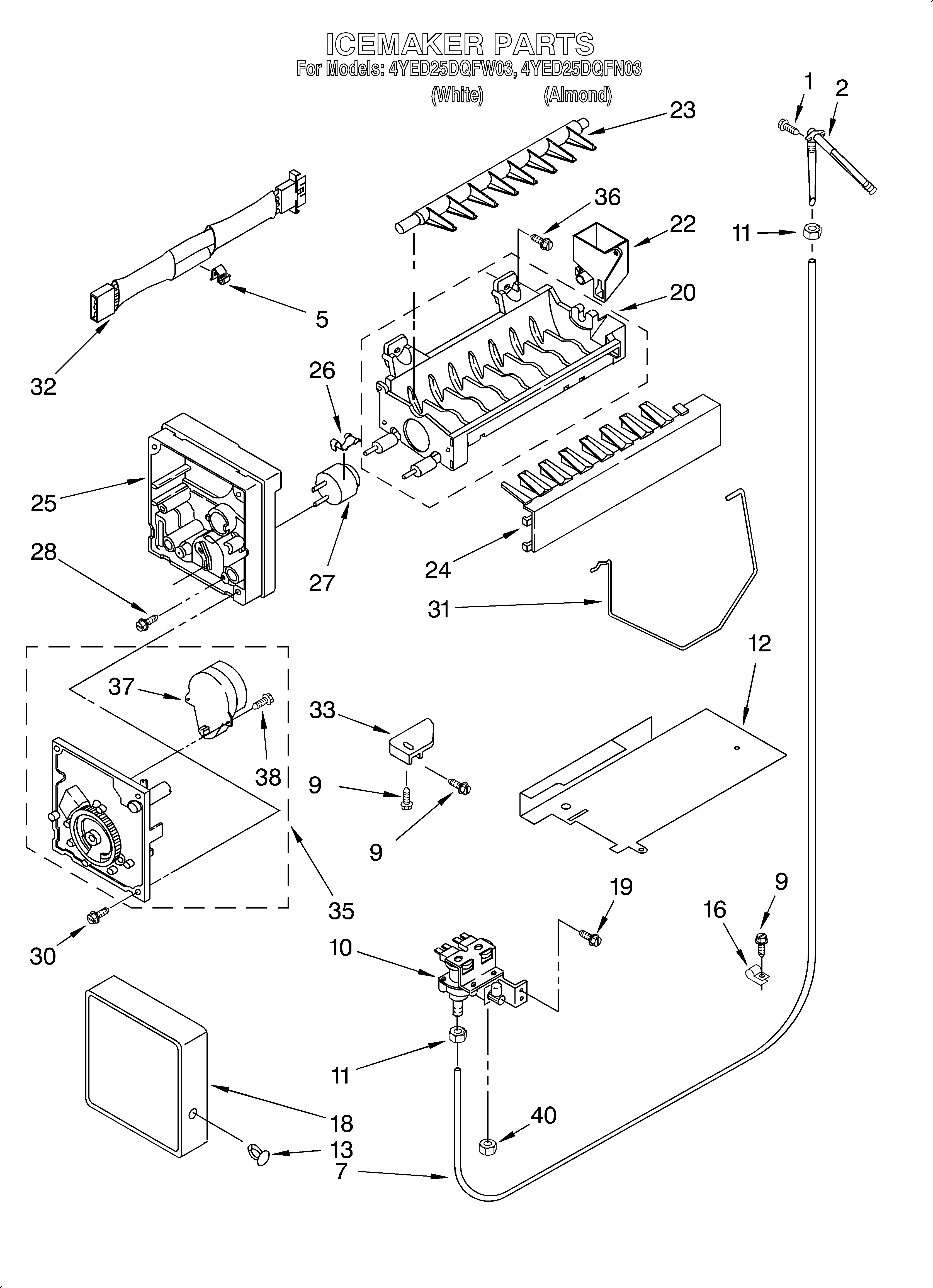 Whirlpool 4YED25DQFN03 ice maker/optional diagram