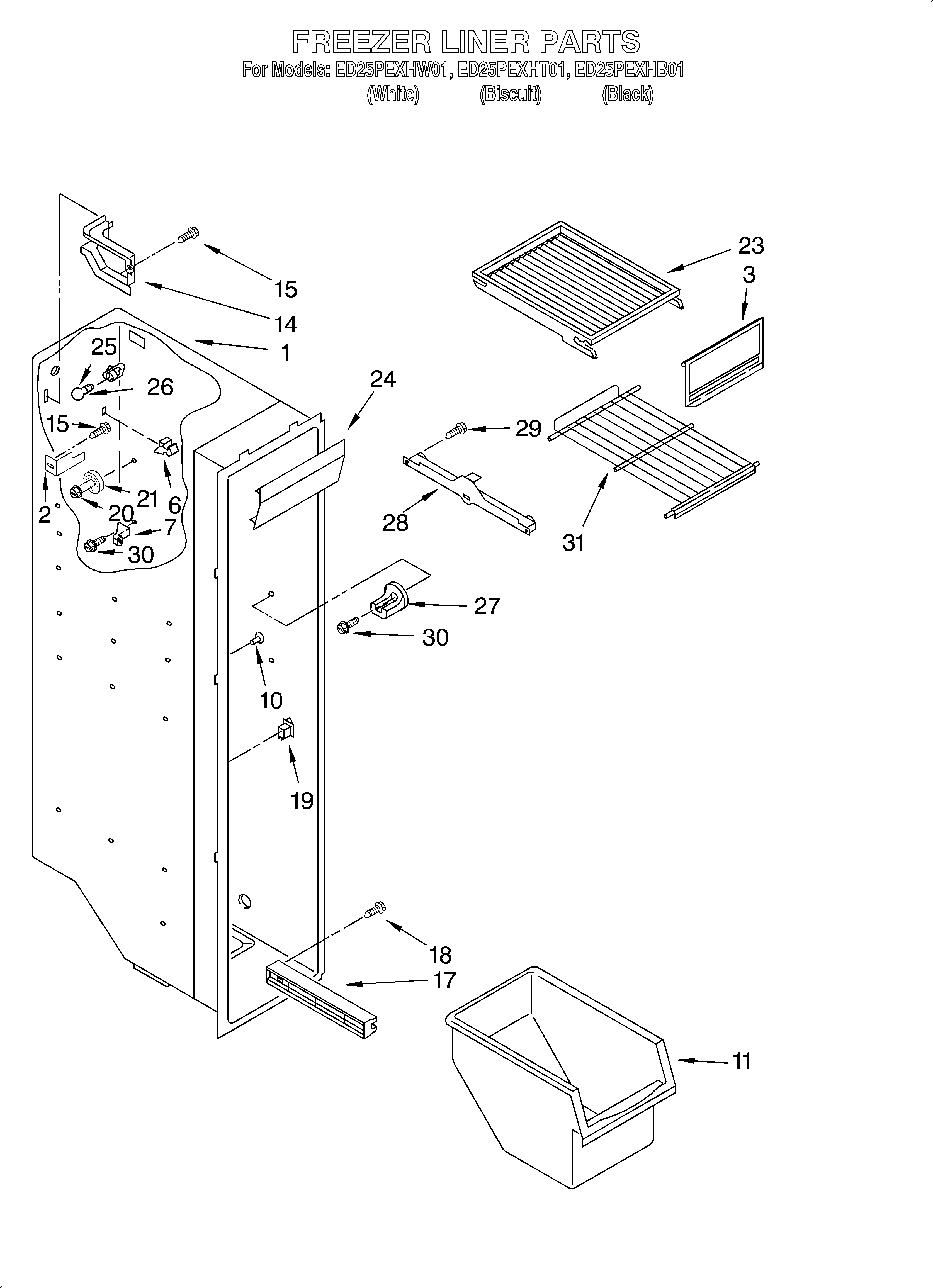 Whirlpool ED25PEXHT01 freezer liner diagram