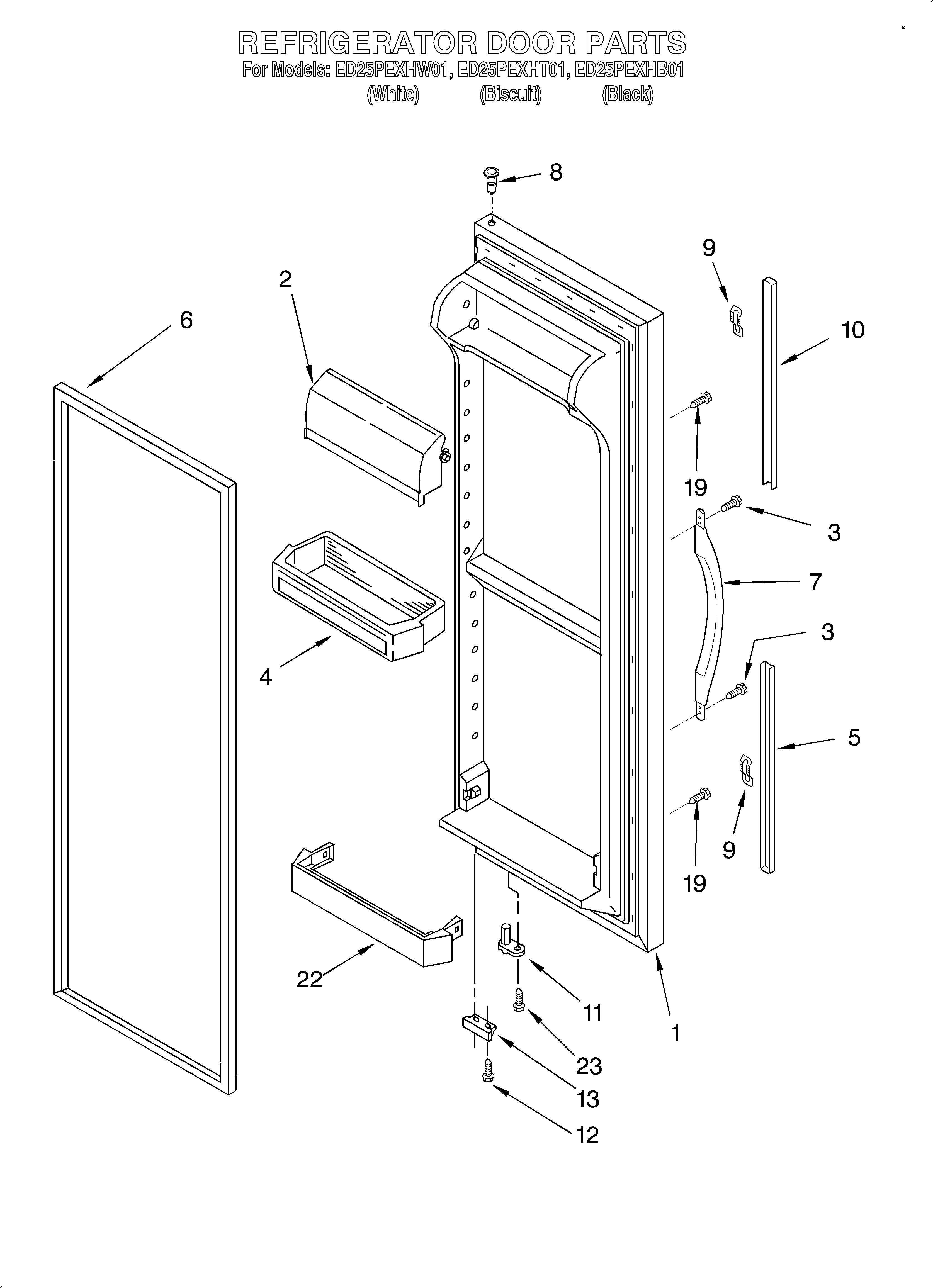Whirlpool ED25PEXHT01 refrigerator door diagram