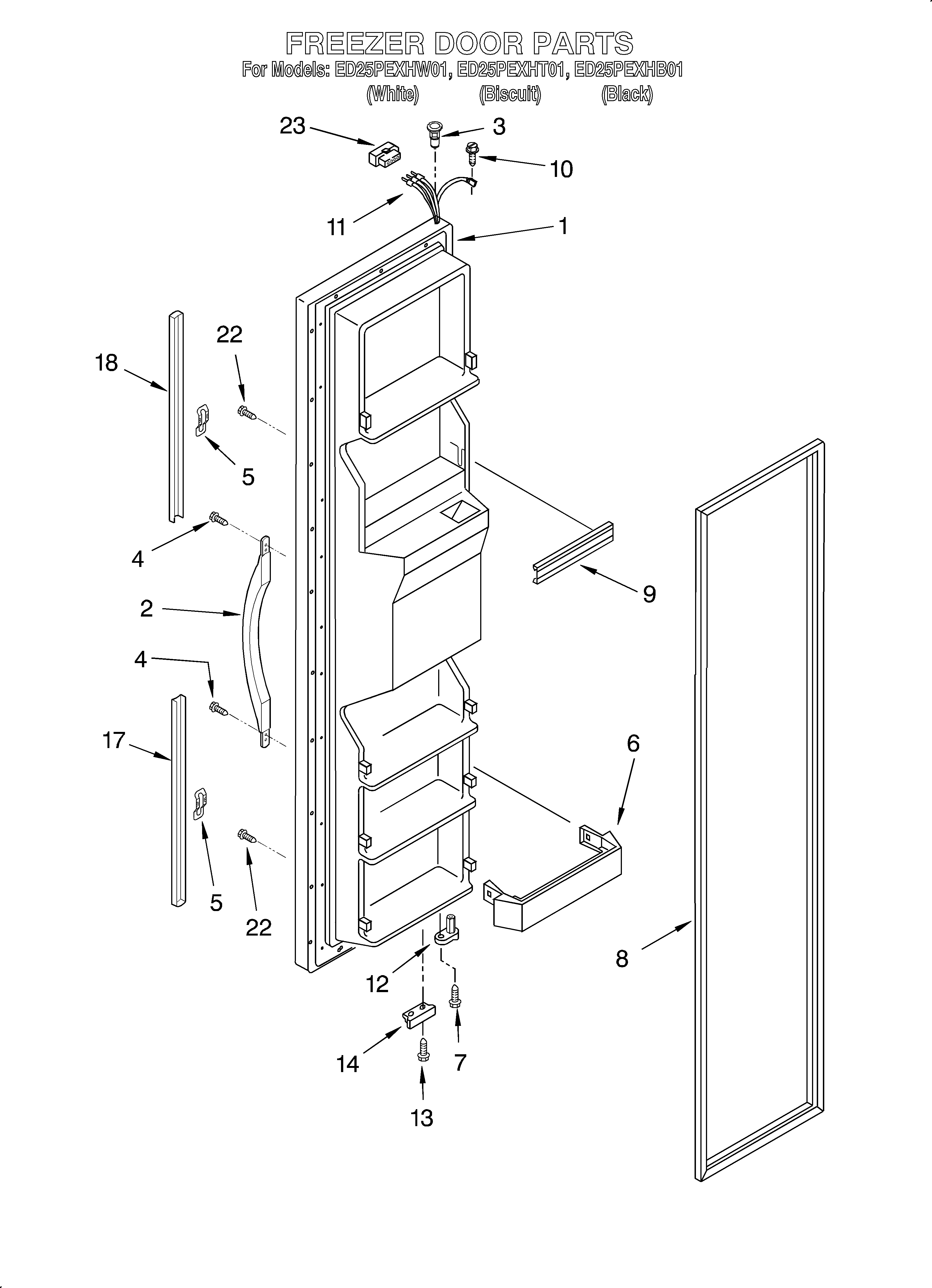 Whirlpool ED25PEXHT01 freezer door diagram