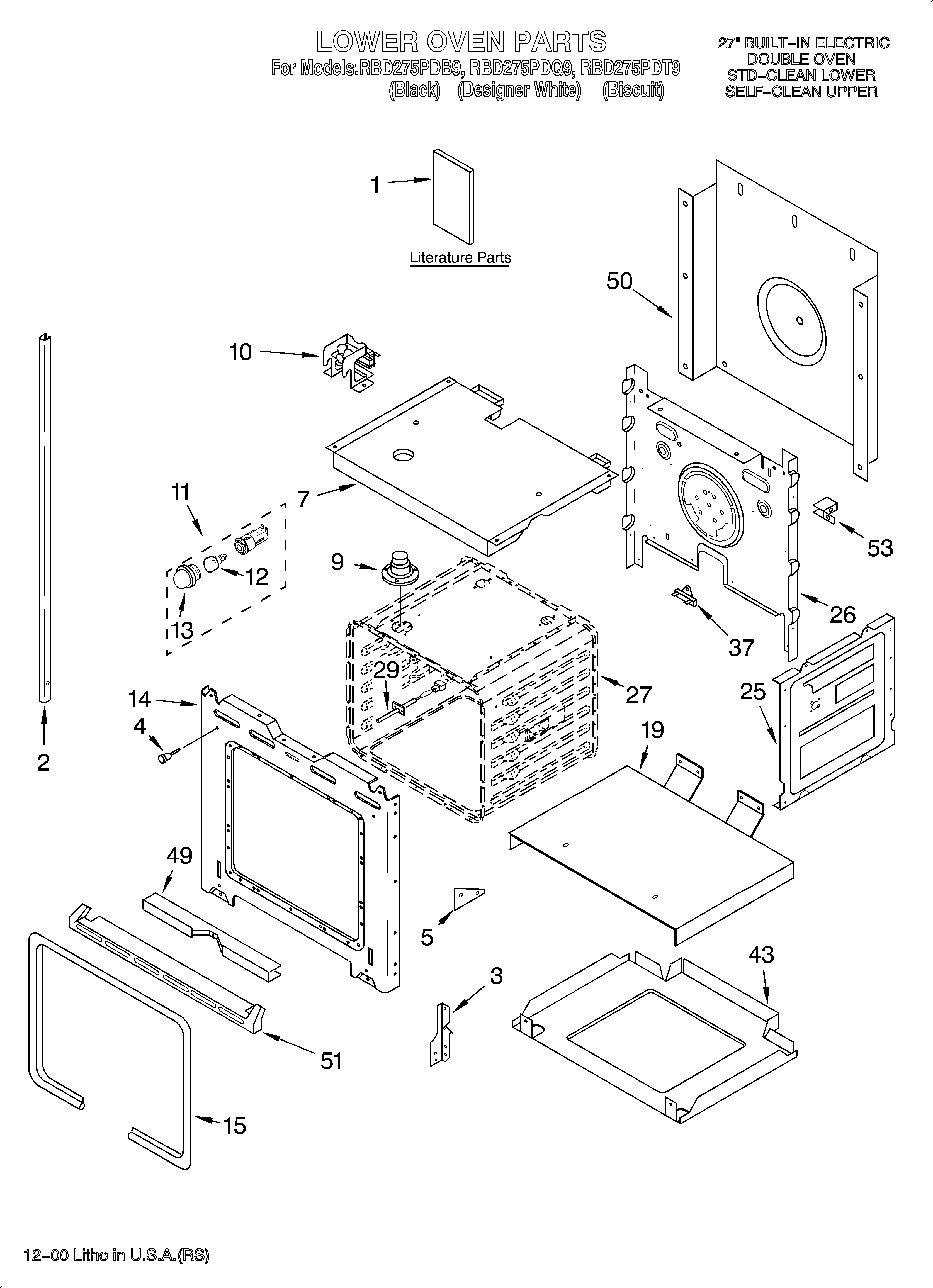 Whirlpool RBD275PDB9 lower oven/literature diagram