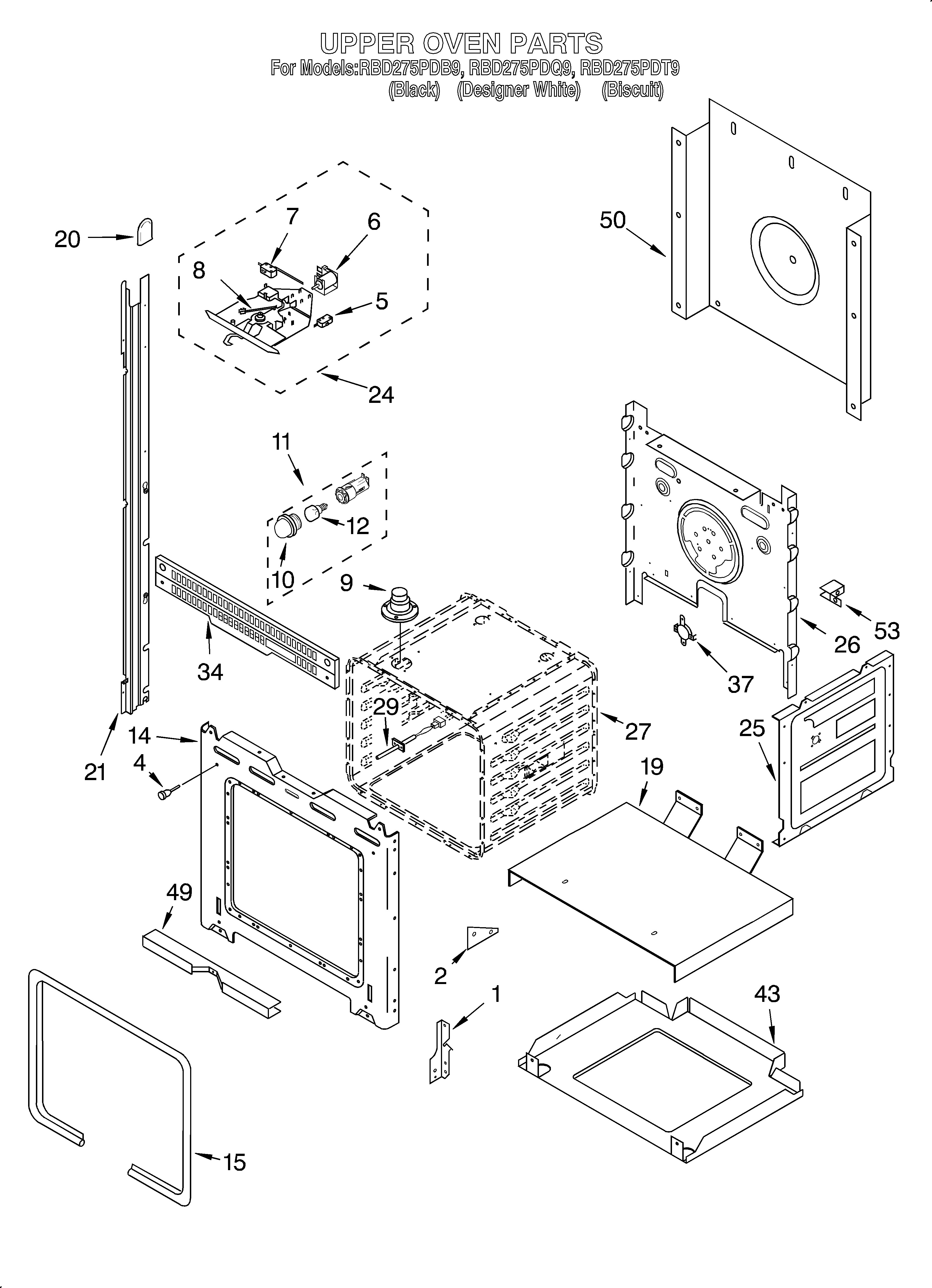 Whirlpool RBD275PDB9 upper oven diagram