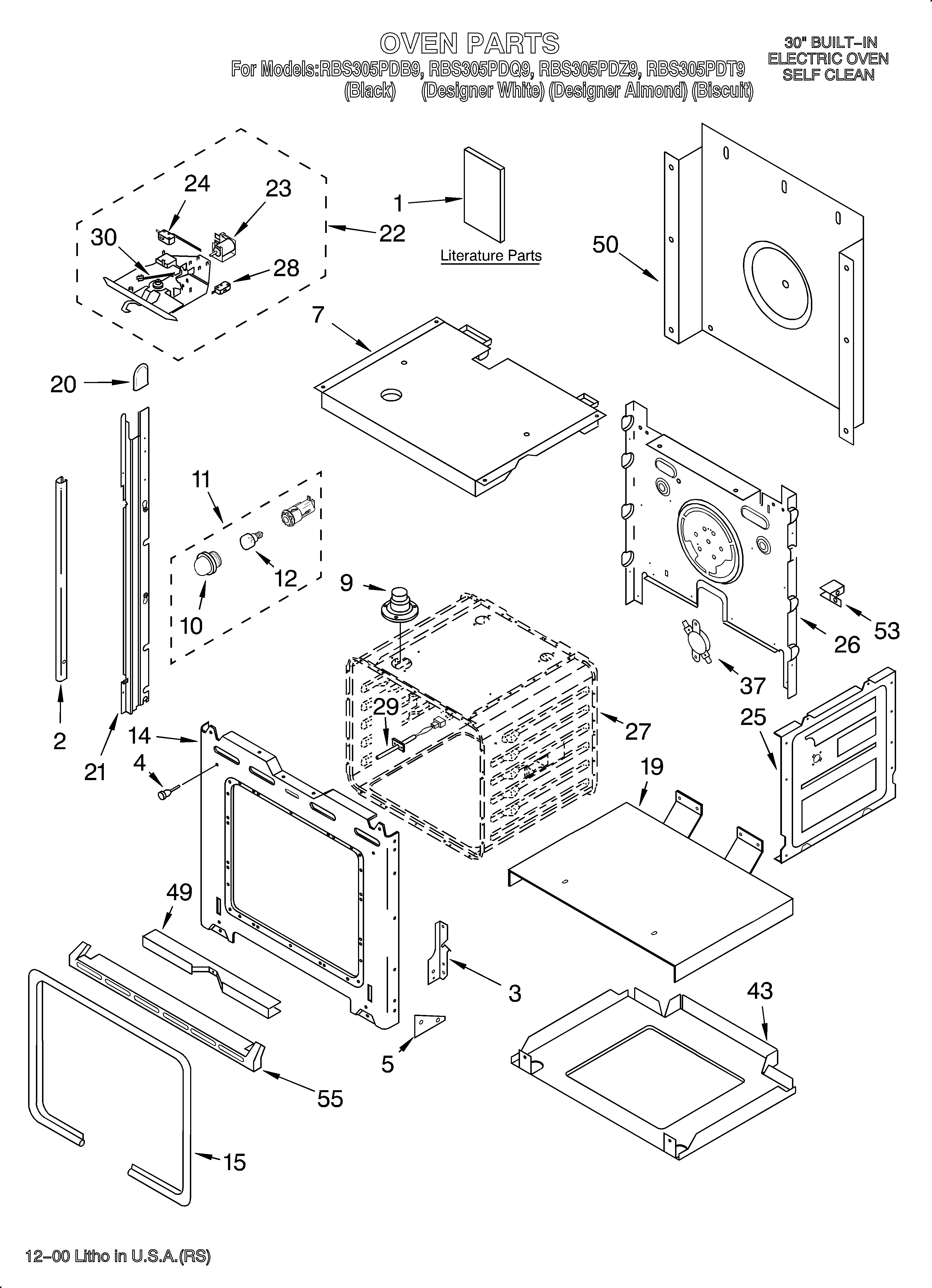 Whirlpool RBS305PDQ9 oven/literature diagram