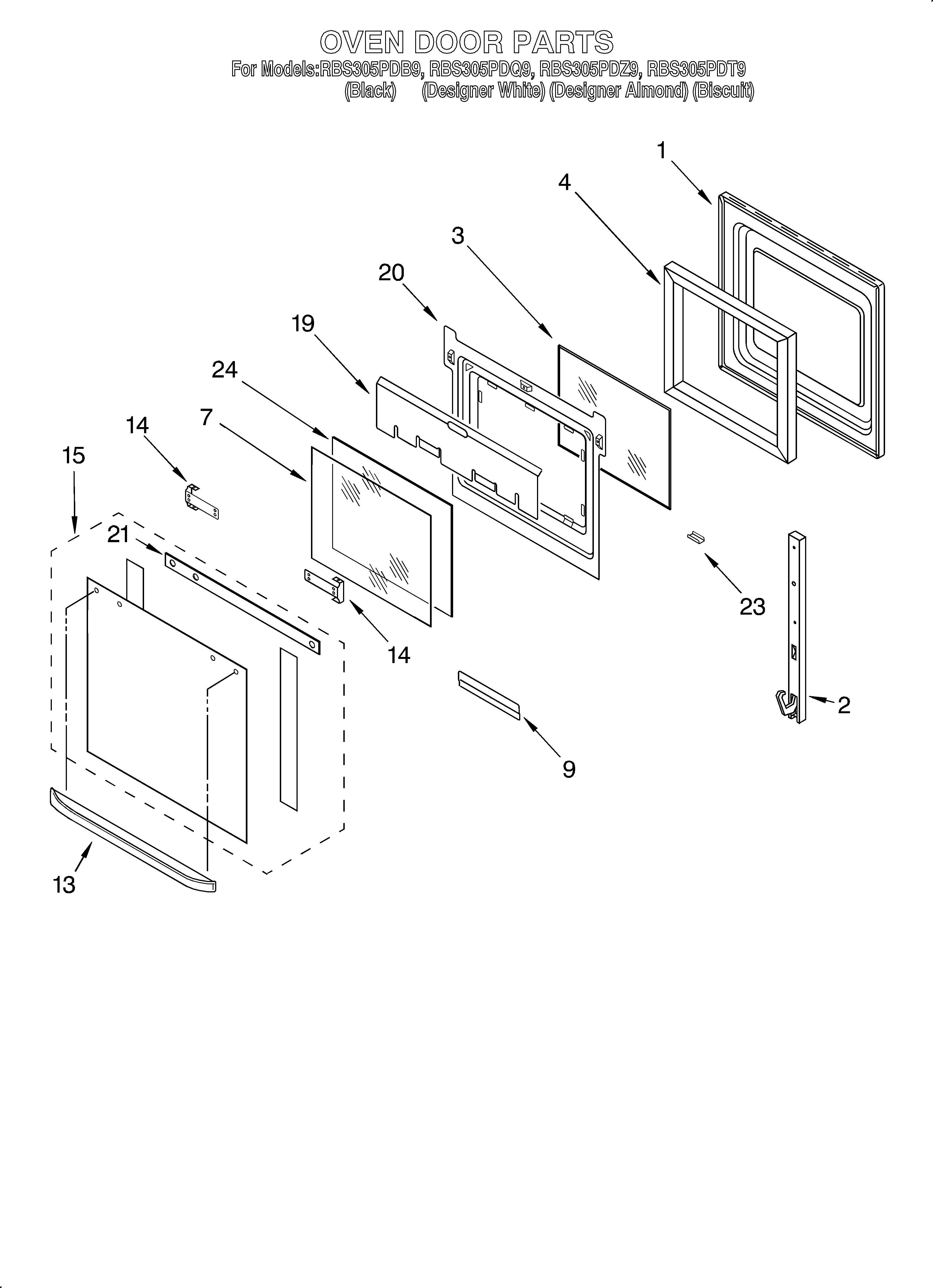 Whirlpool RBS305PDQ9 oven door diagram