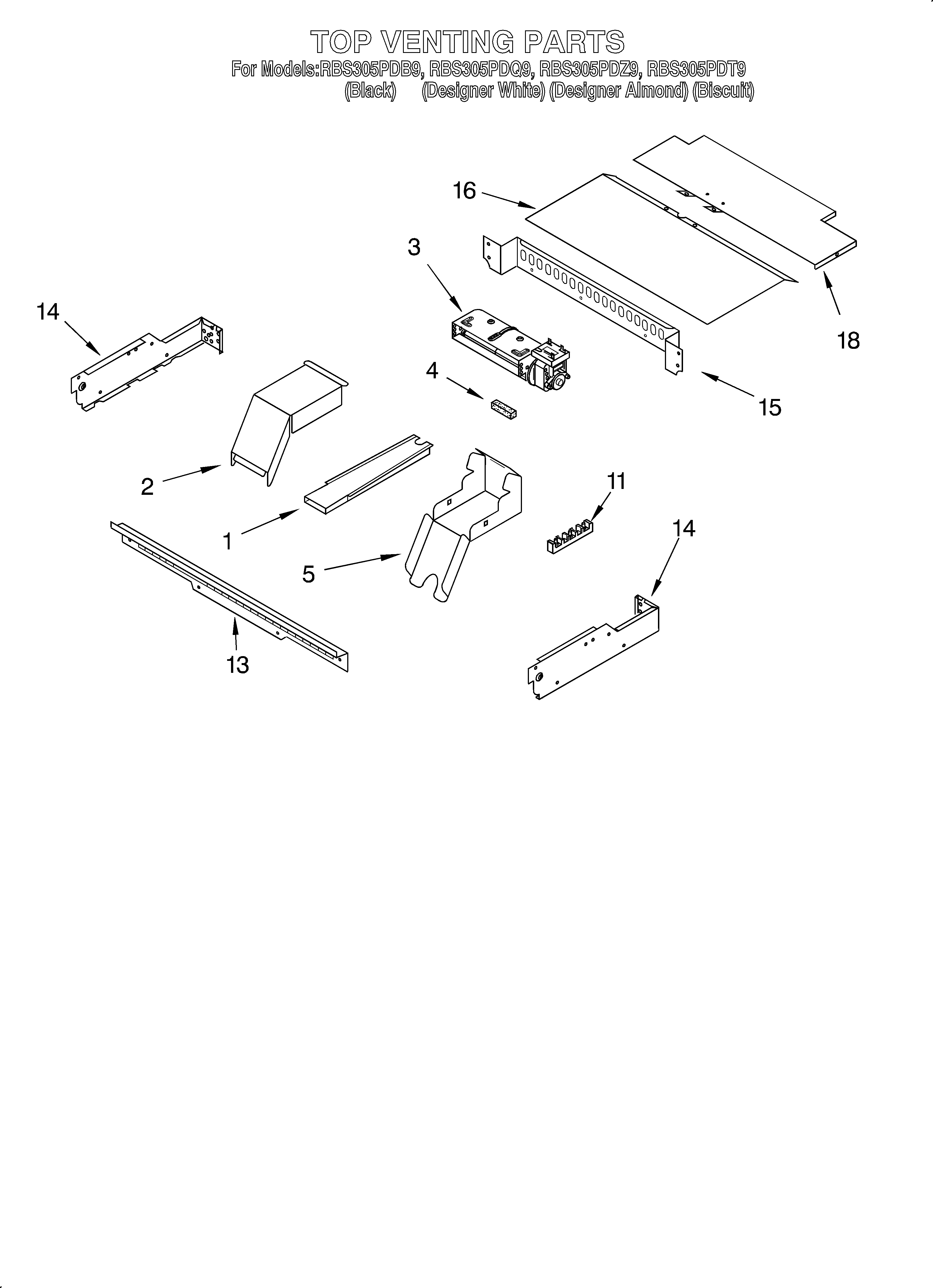 Whirlpool RBS305PDQ9 top venting/optional diagram