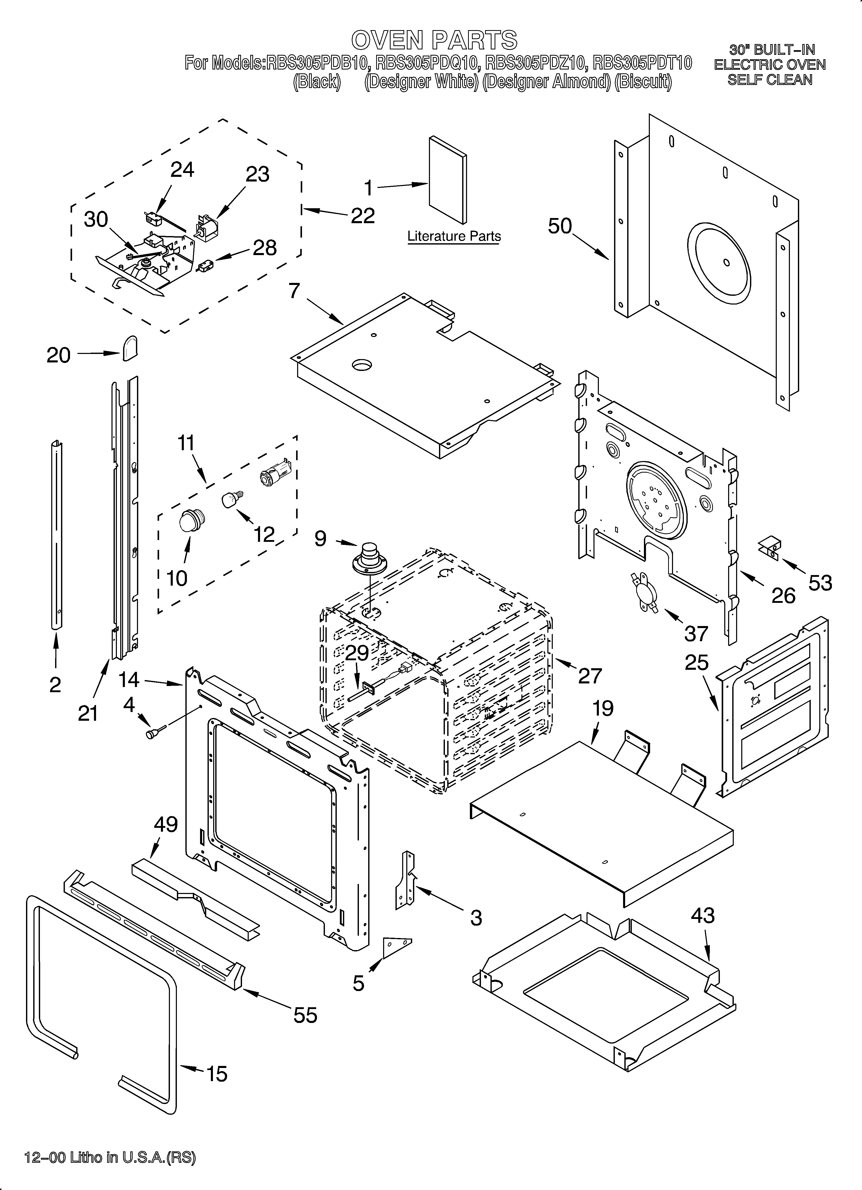 Whirlpool RBS305PDZ10 oven/literature diagram