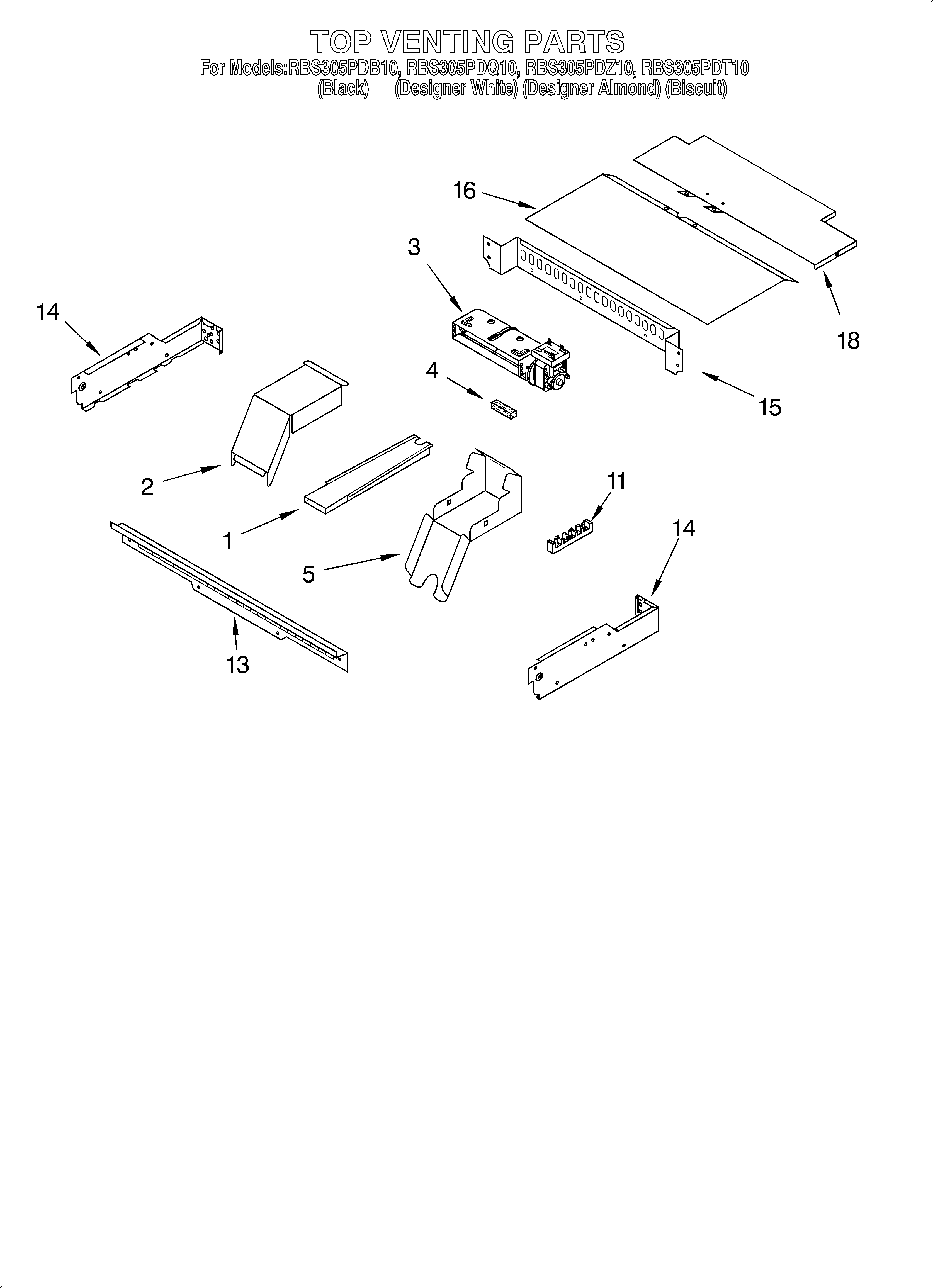 Whirlpool RBS305PDZ10 top venting/optional diagram