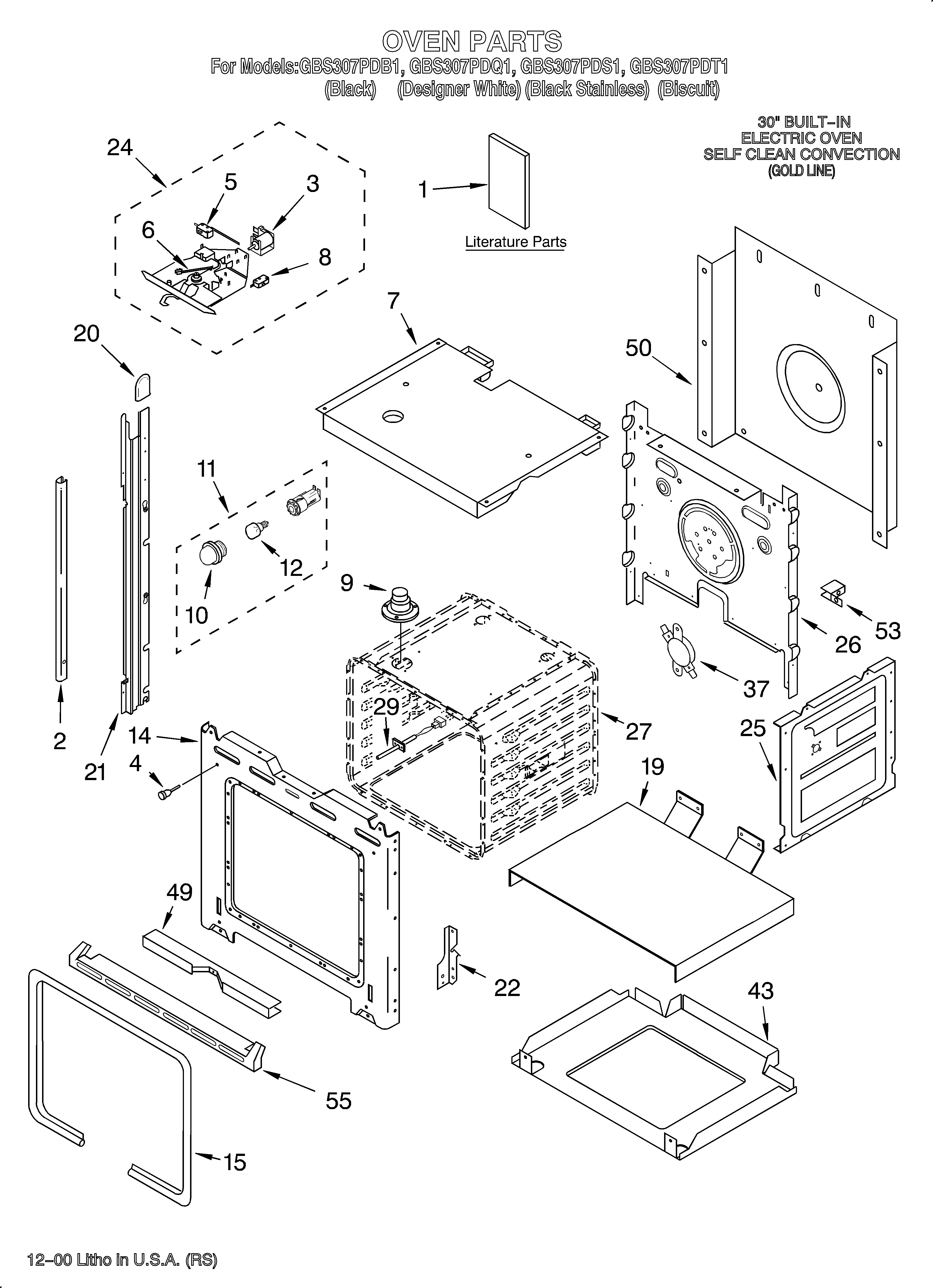 Whirlpool GBS307PDS1 oven/literature diagram