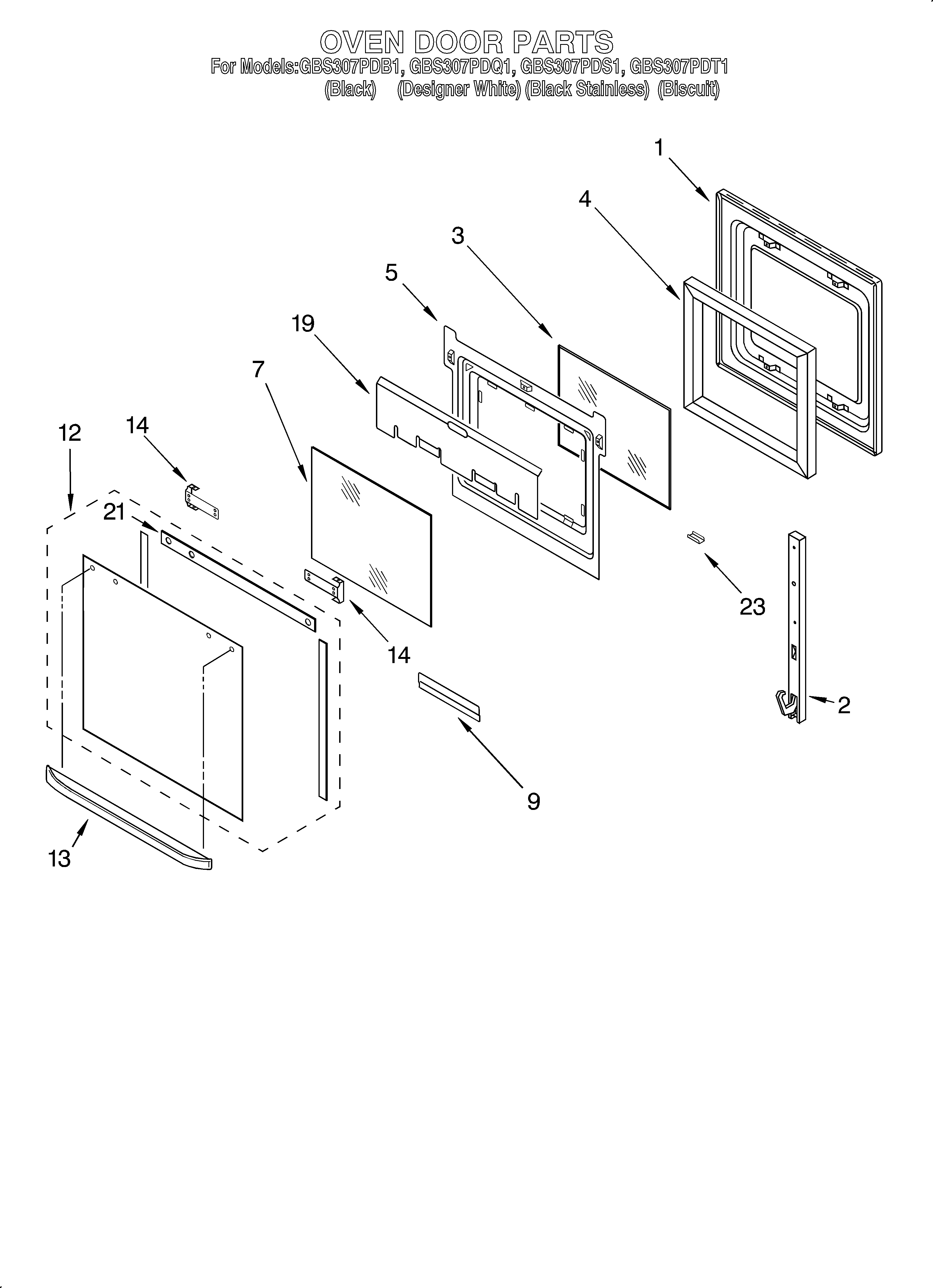 Whirlpool GBS307PDS1 oven door diagram