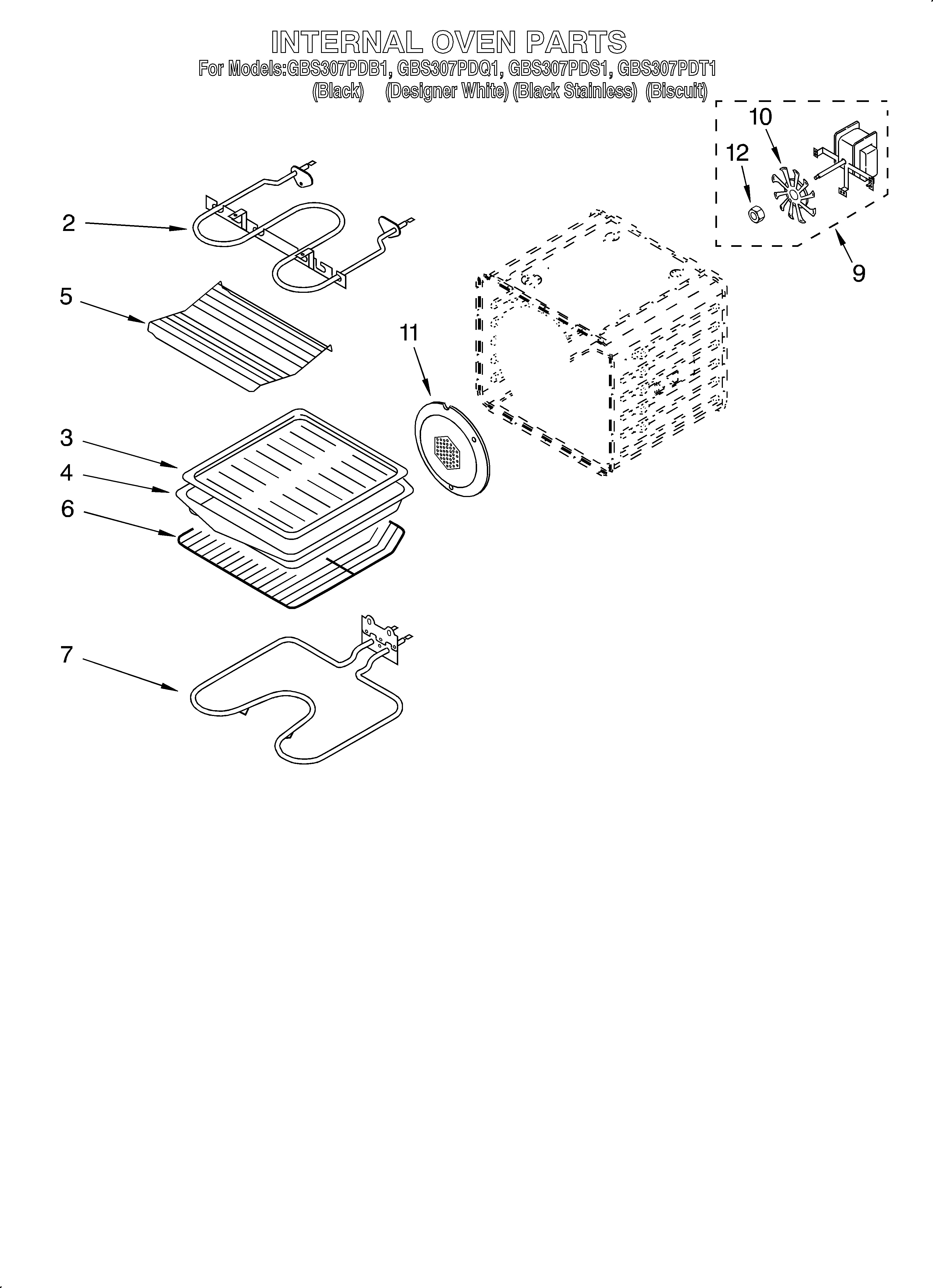 Whirlpool GBS307PDS1 internal oven diagram