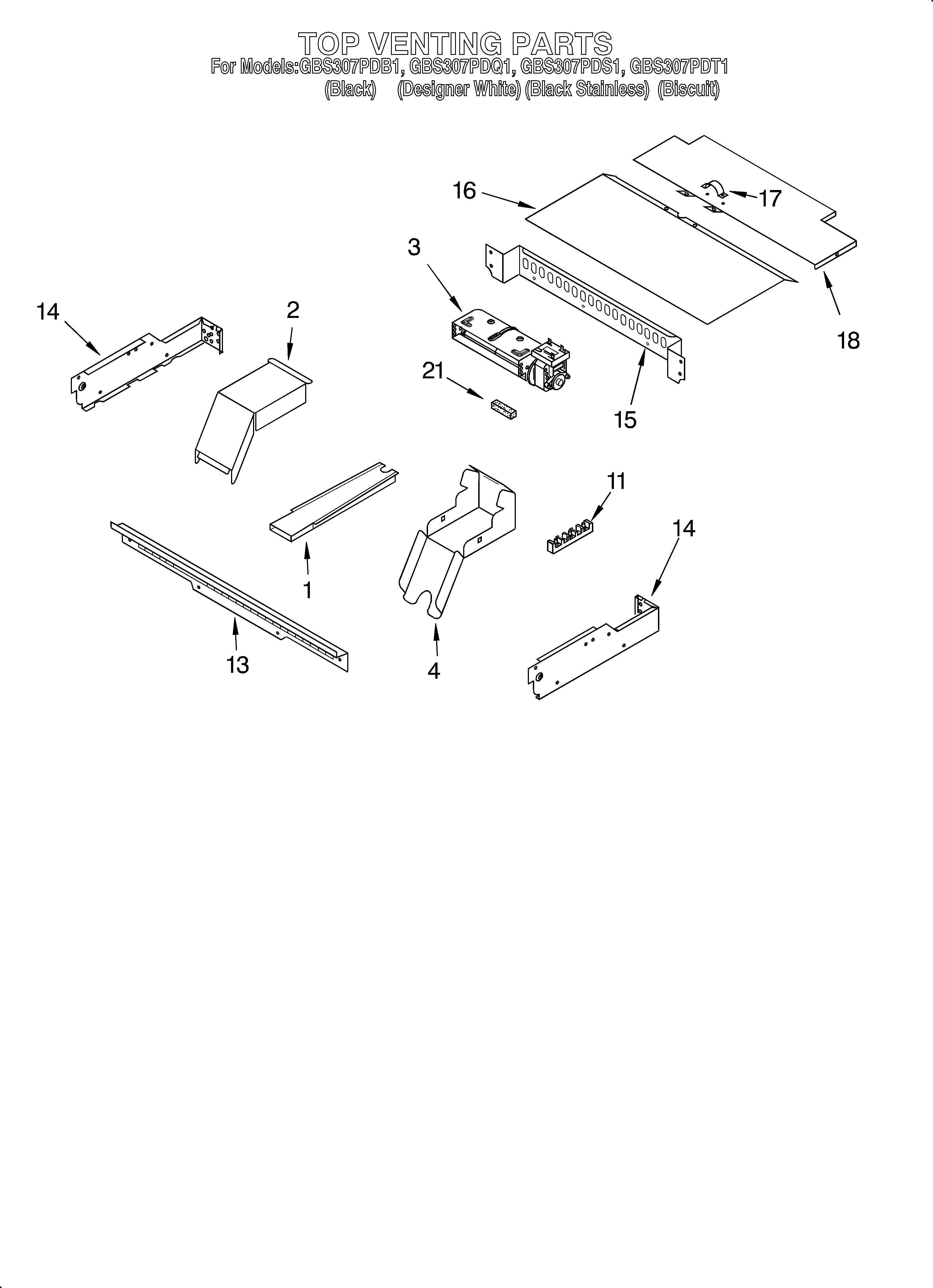Whirlpool GBS307PDS1 top venting/optional diagram