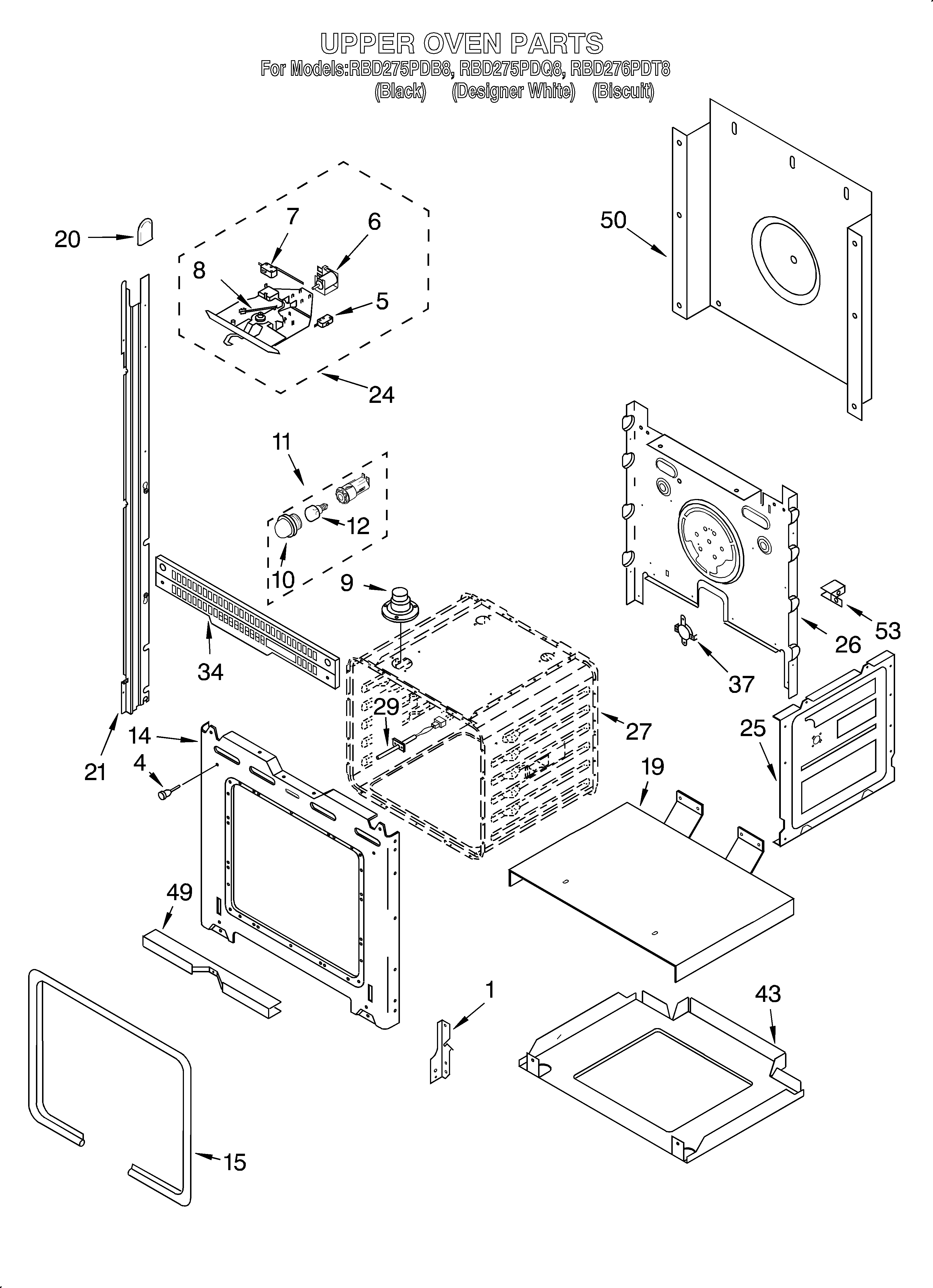Whirlpool RBD275PDB8 upper oven diagram