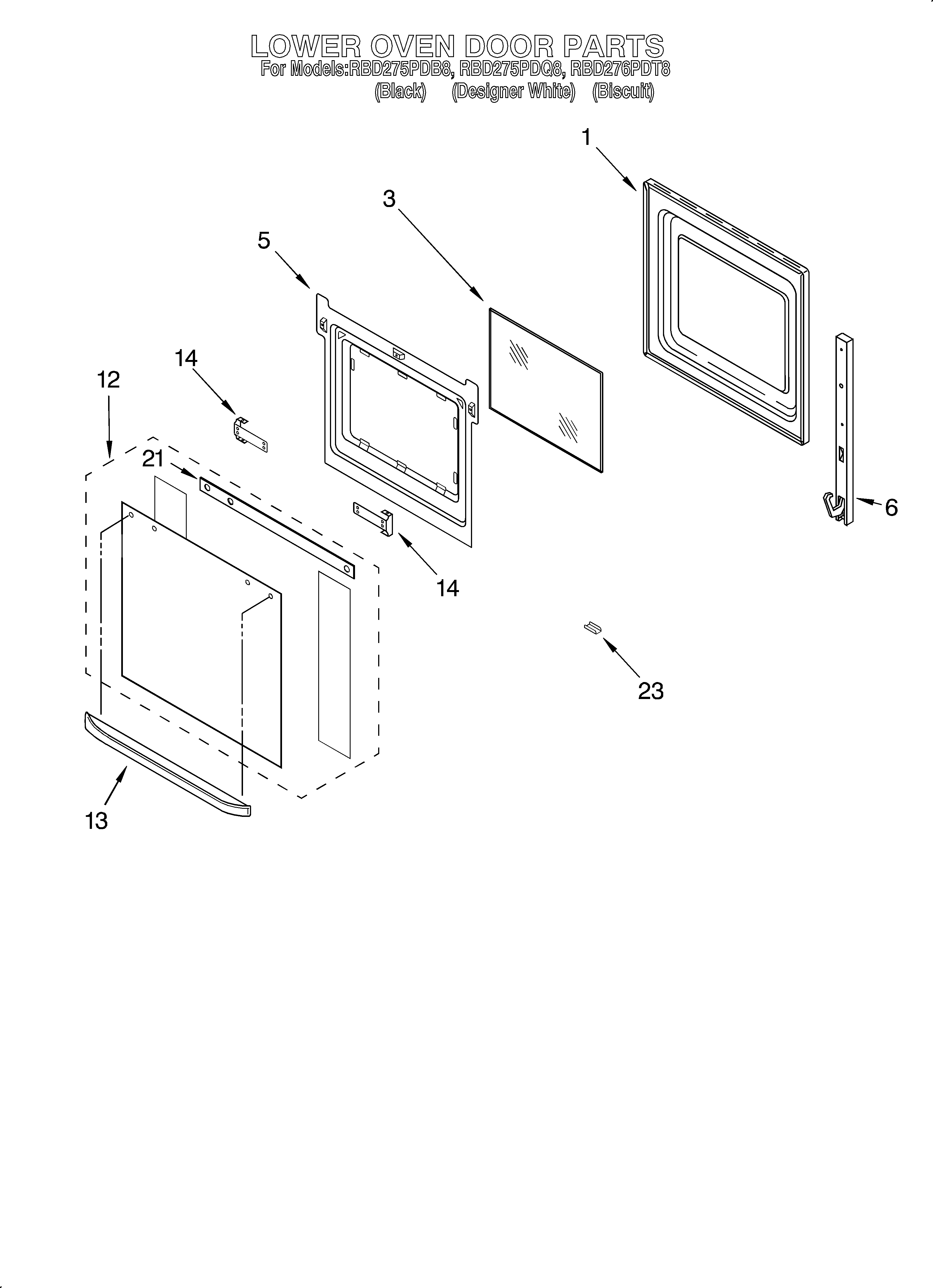 Whirlpool RBD275PDB8 lower oven door diagram