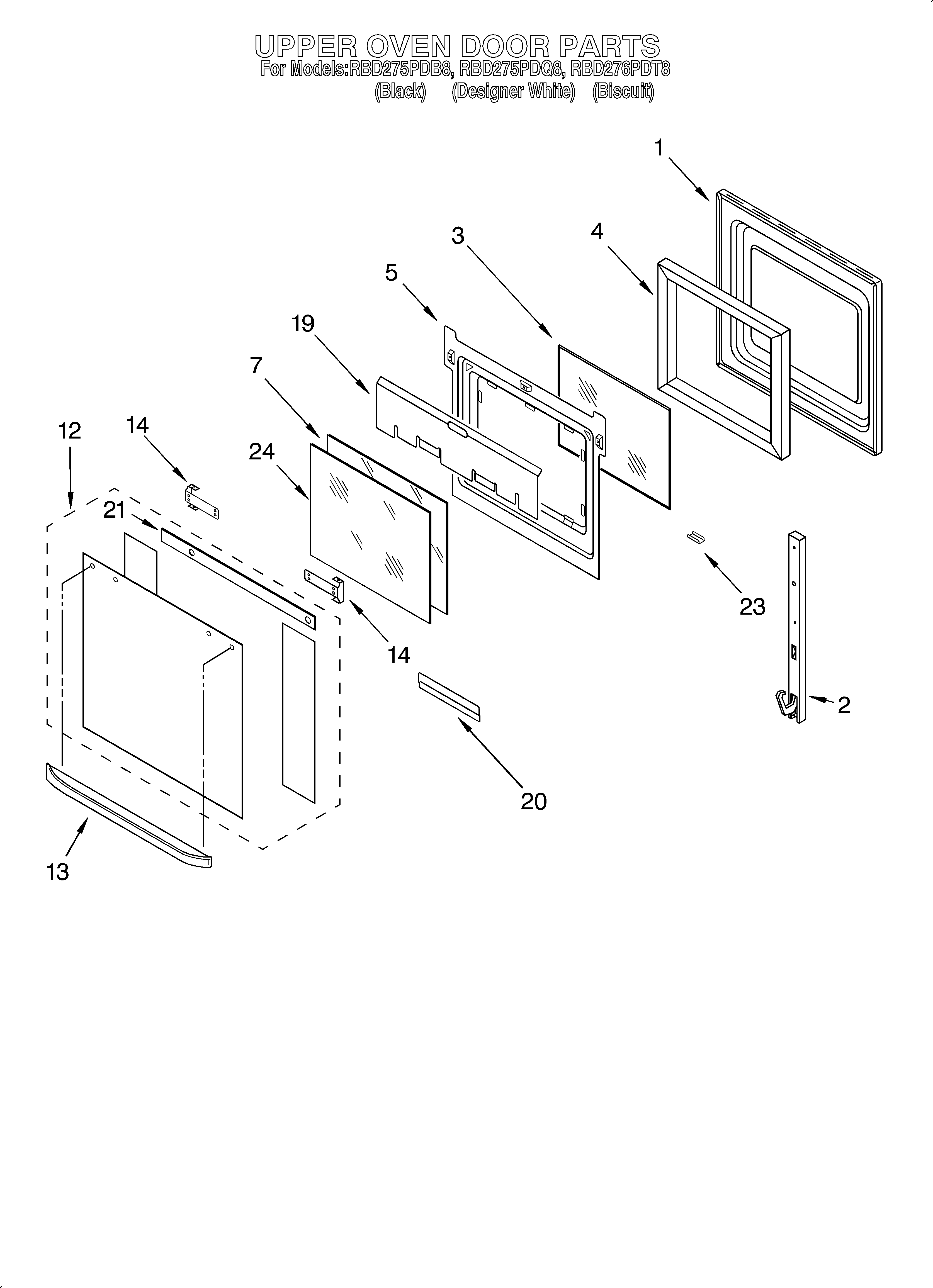Whirlpool RBD275PDB8 upper oven door diagram