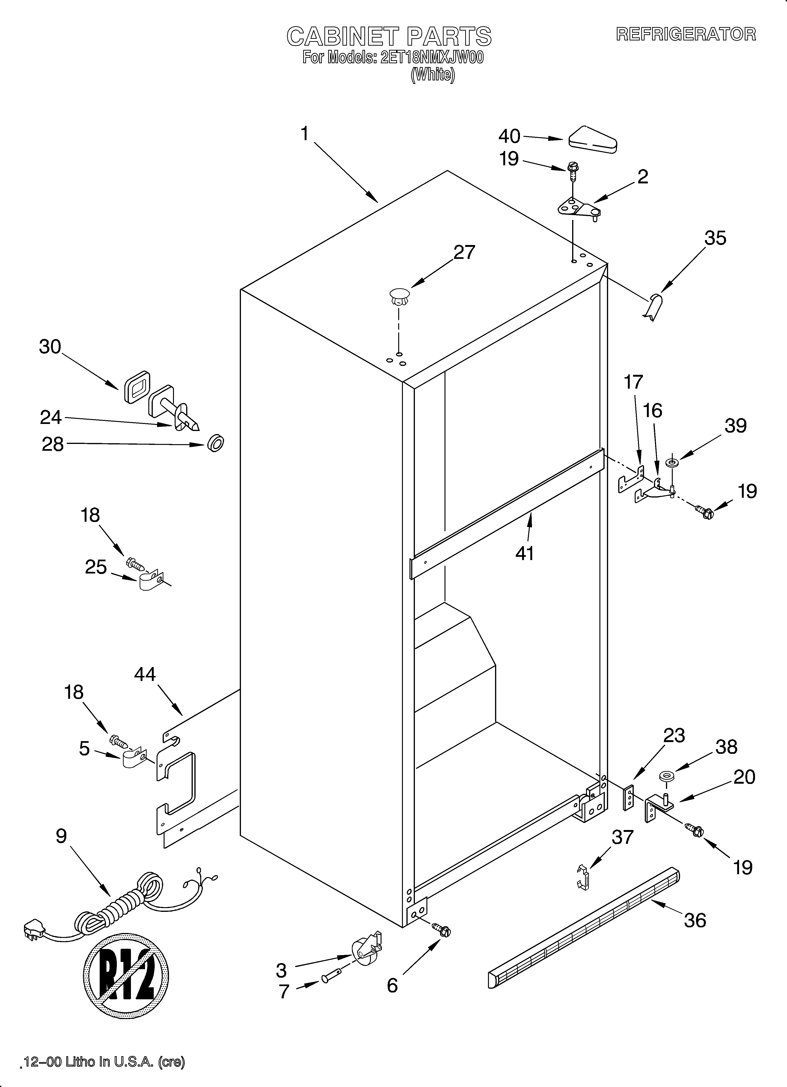 Whirlpool 2ET18NMXJW00 cabinet diagram