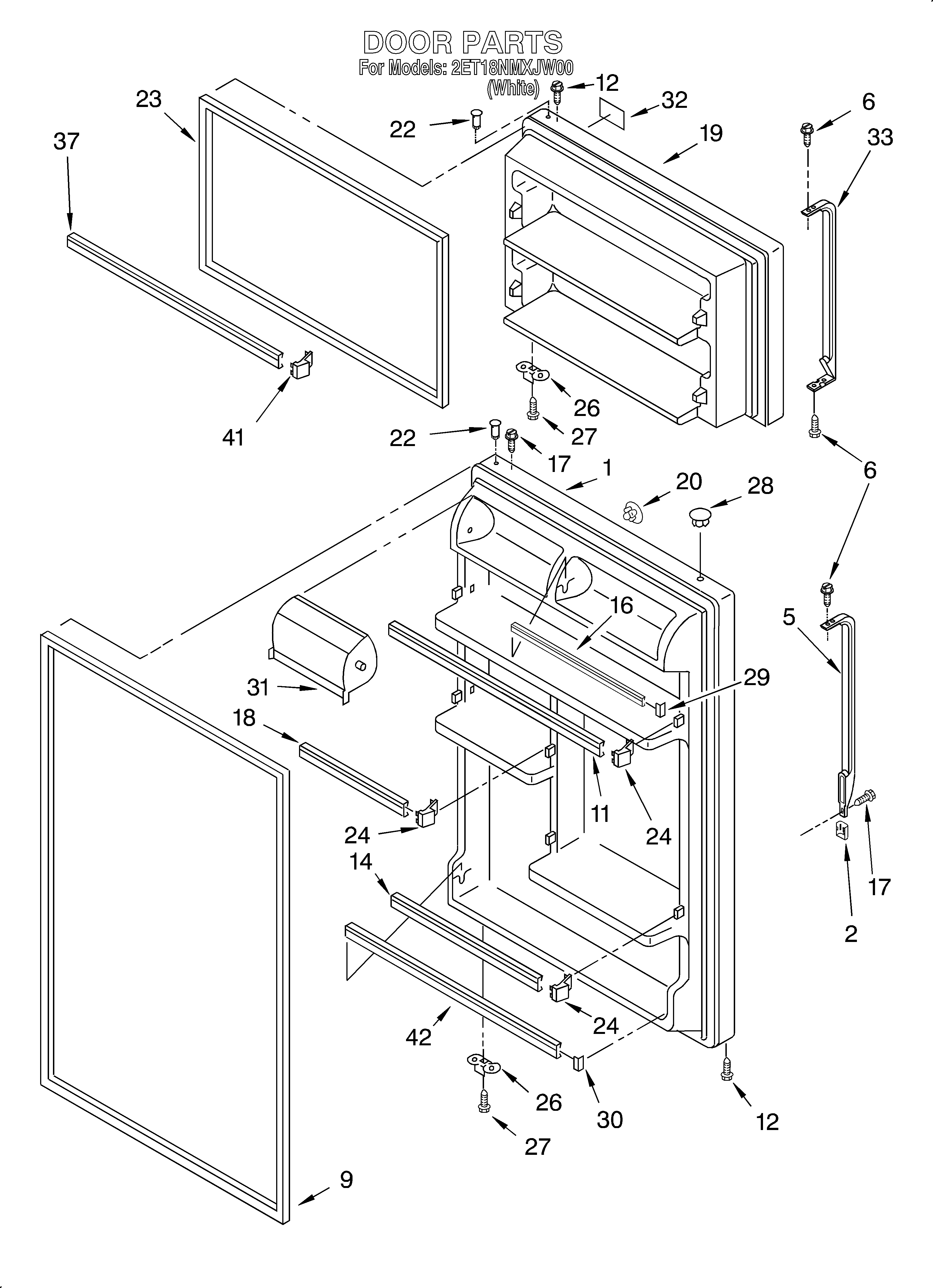 Whirlpool 2ET18NMXJW00 door diagram