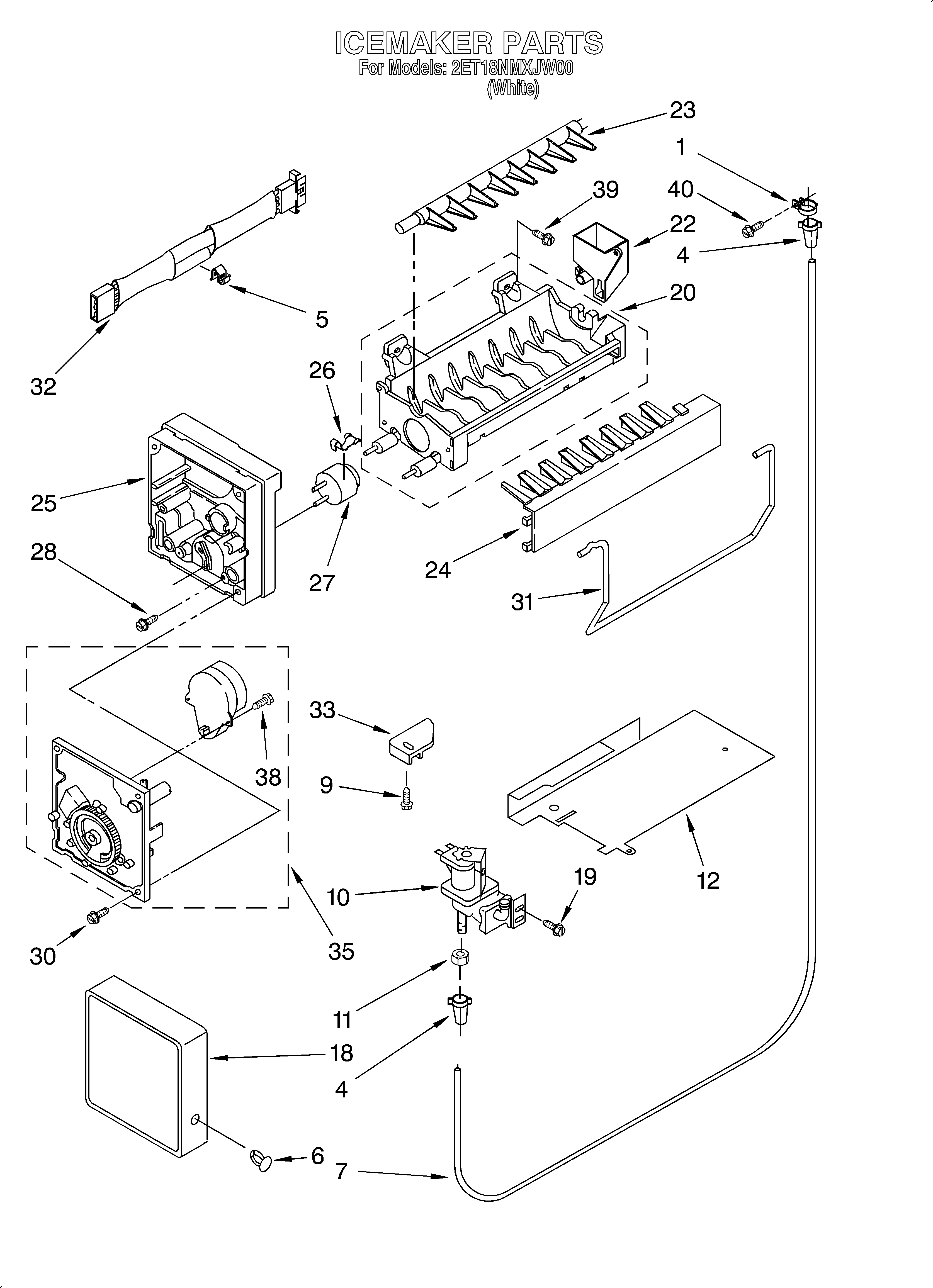 Whirlpool 2ET18NMXJW00 ice maker diagram