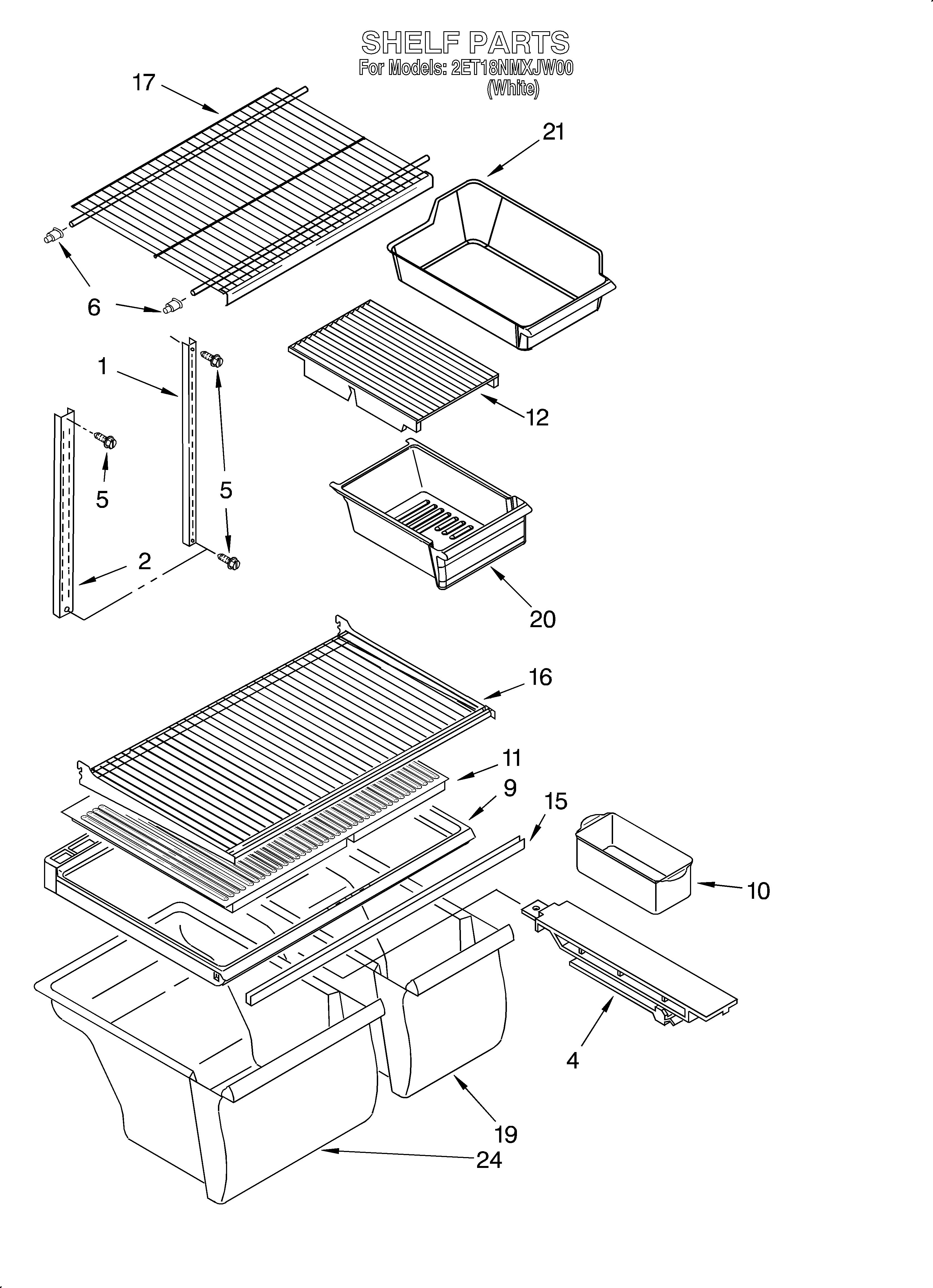 Whirlpool 2ET18NMXJW00 shelf/lit/optional diagram