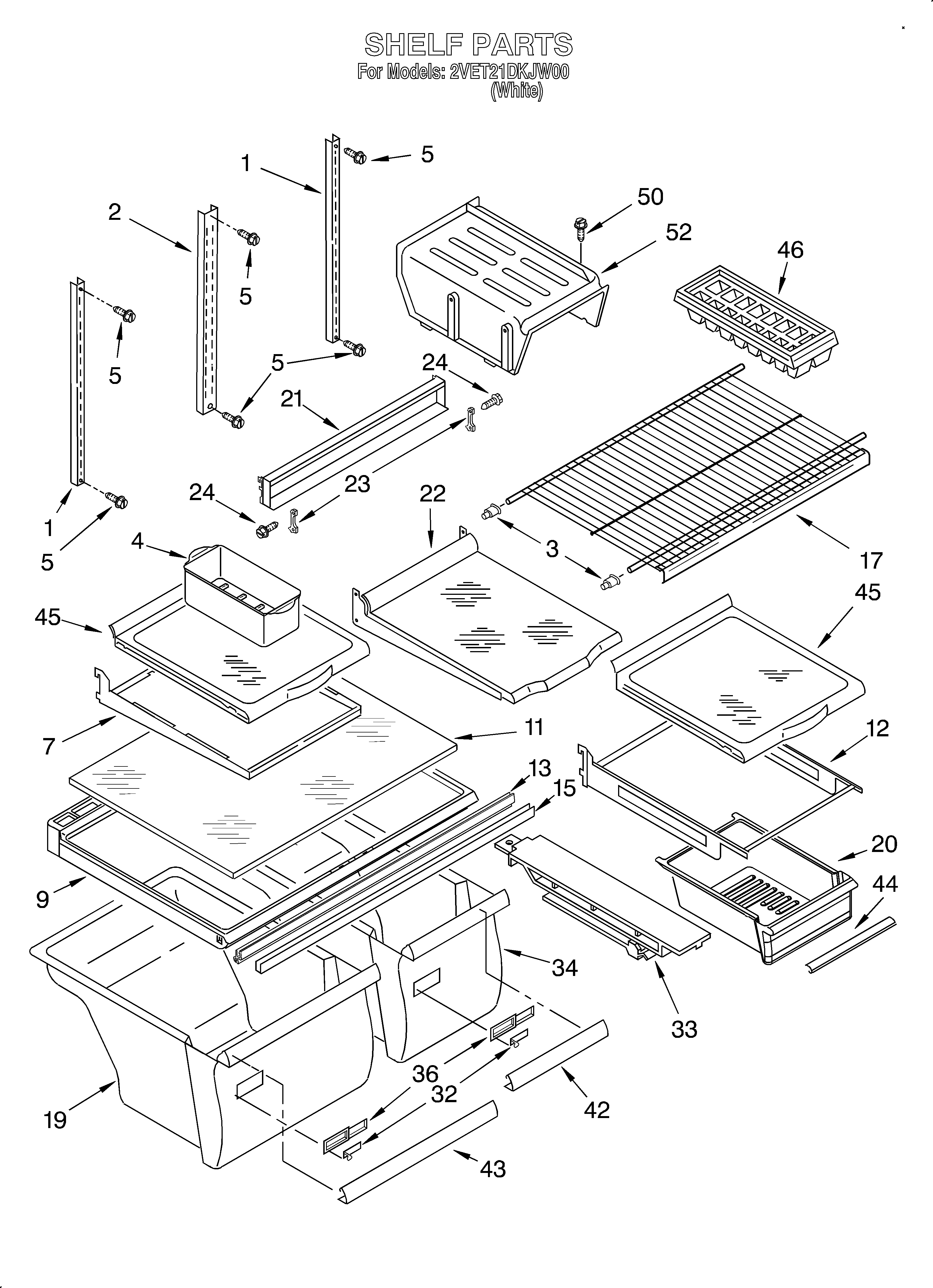 Whirlpool 2VET21DKJW00 shelf diagram