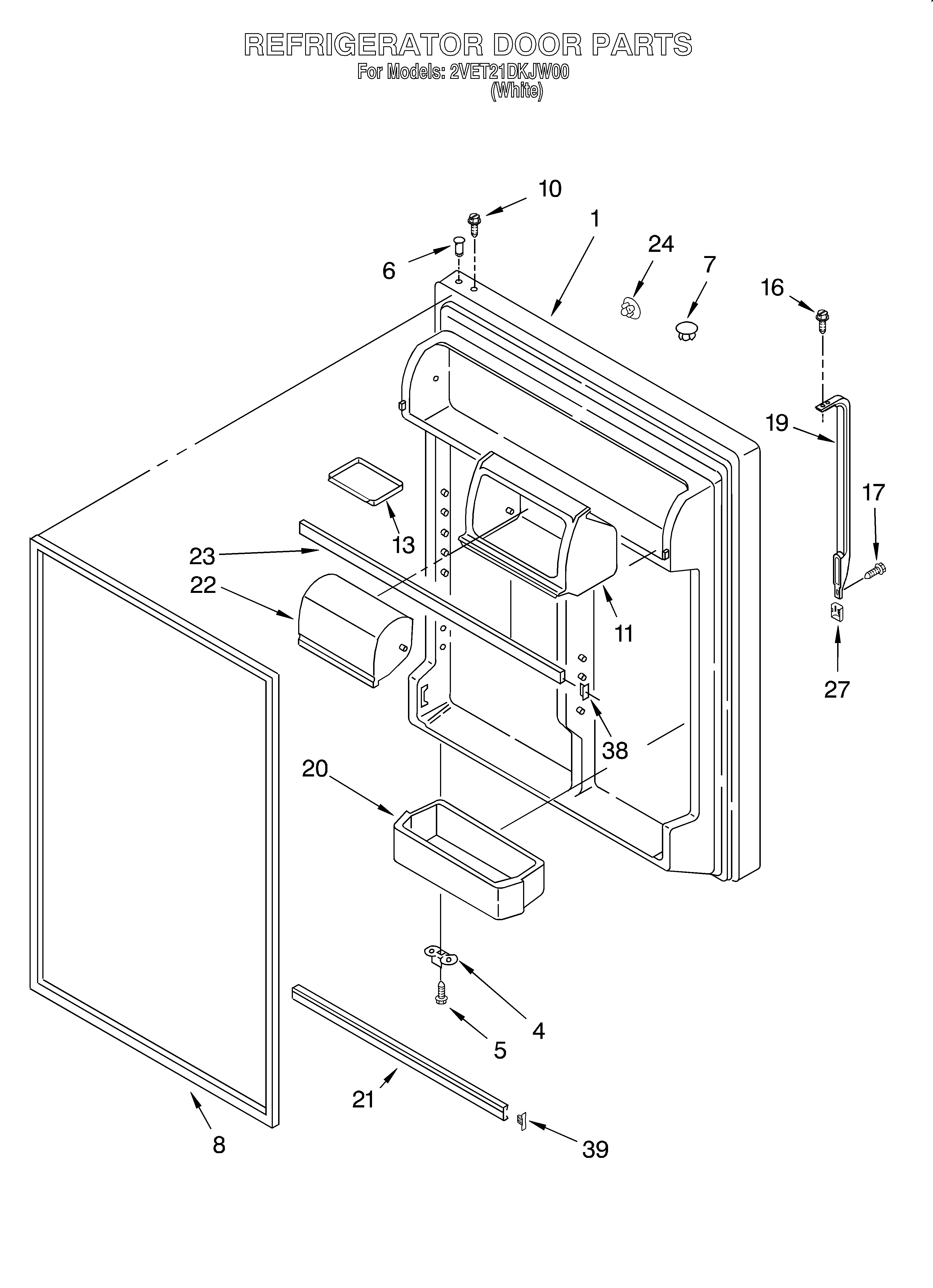 Whirlpool 2VET21DKJW00 refrigerator door diagram