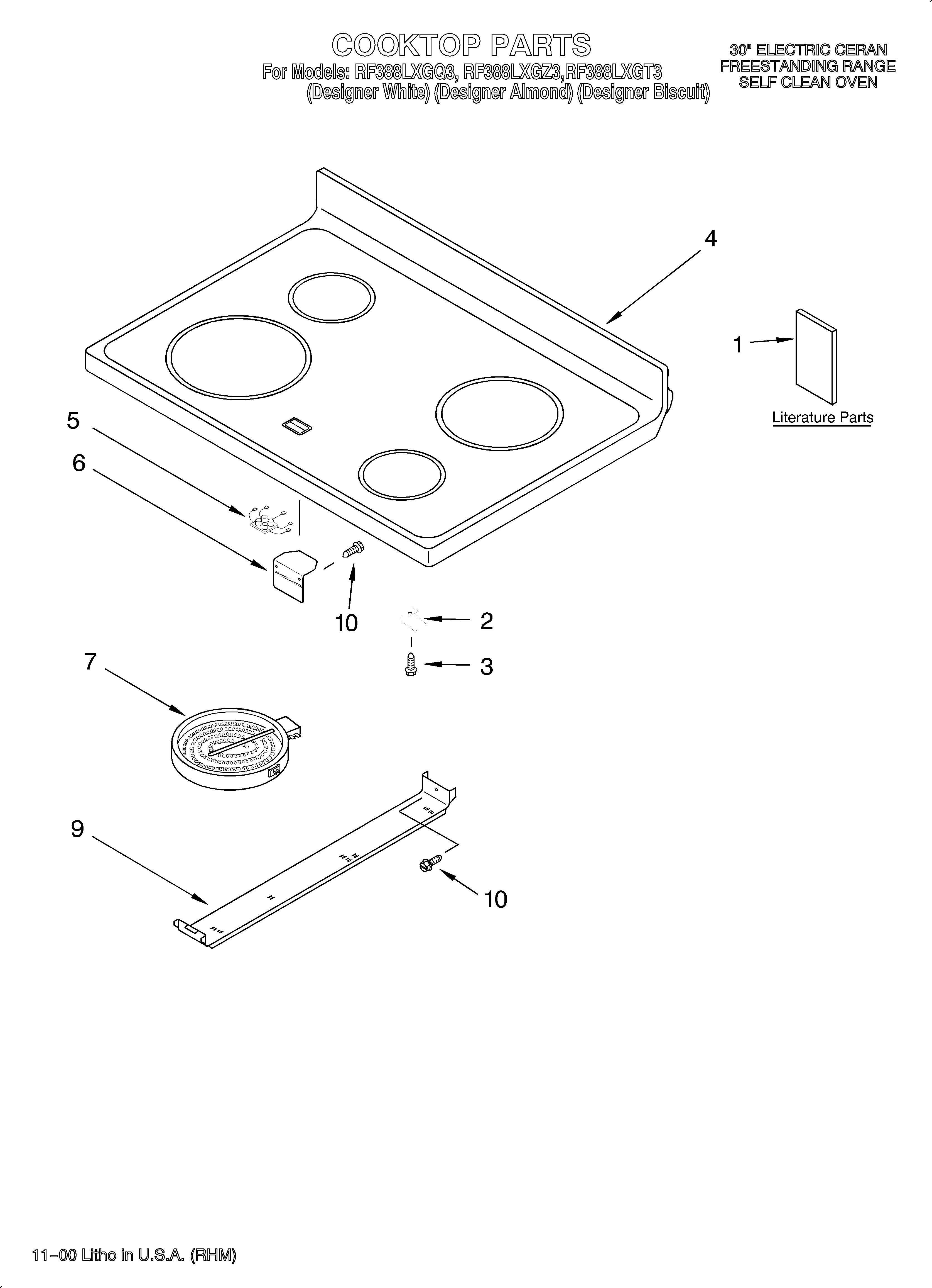 Whirlpool RF388LXGQ3 cooktop/literature diagram