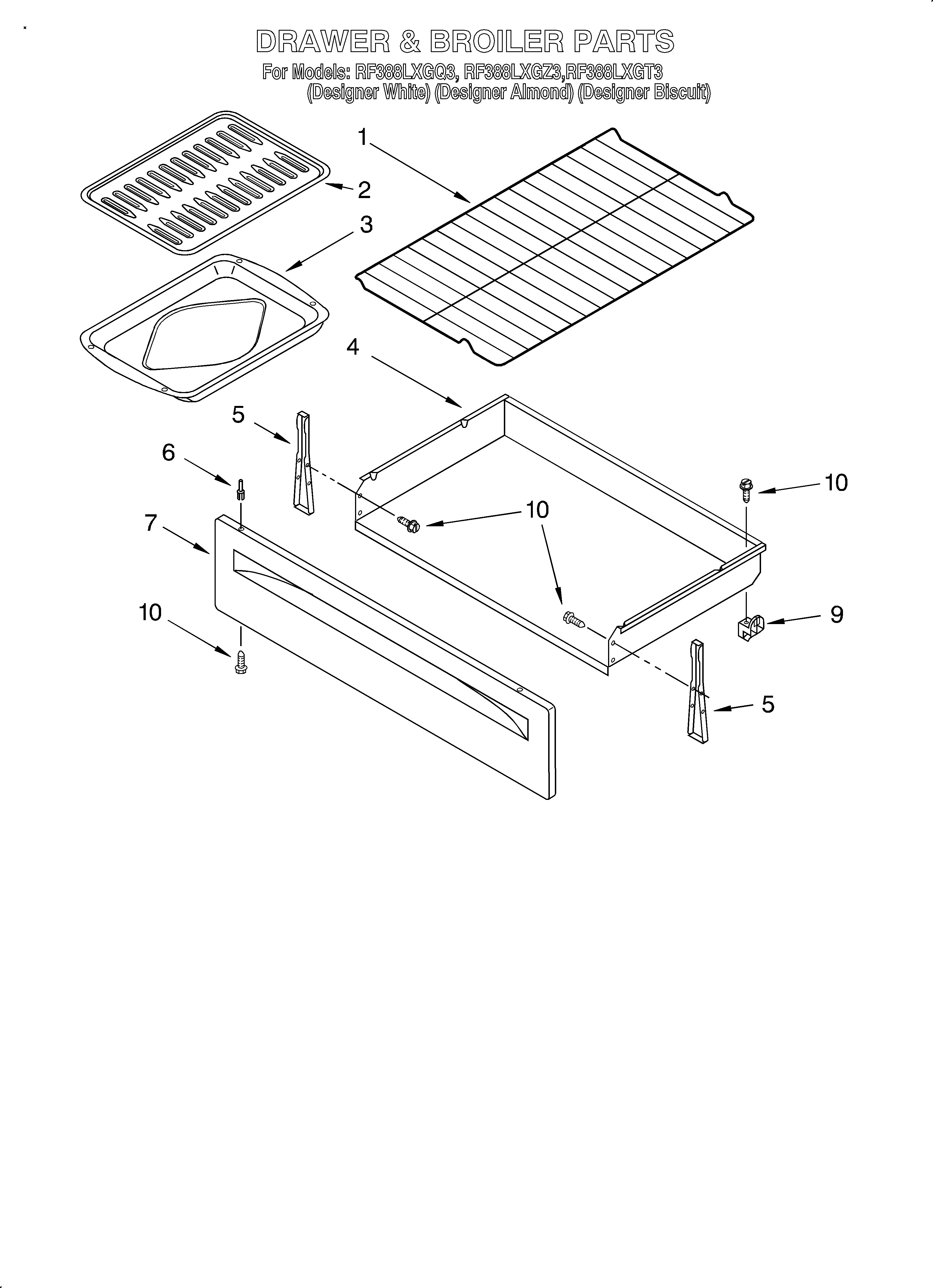 Whirlpool RF388LXGQ3 drawer & broiler/optional diagram
