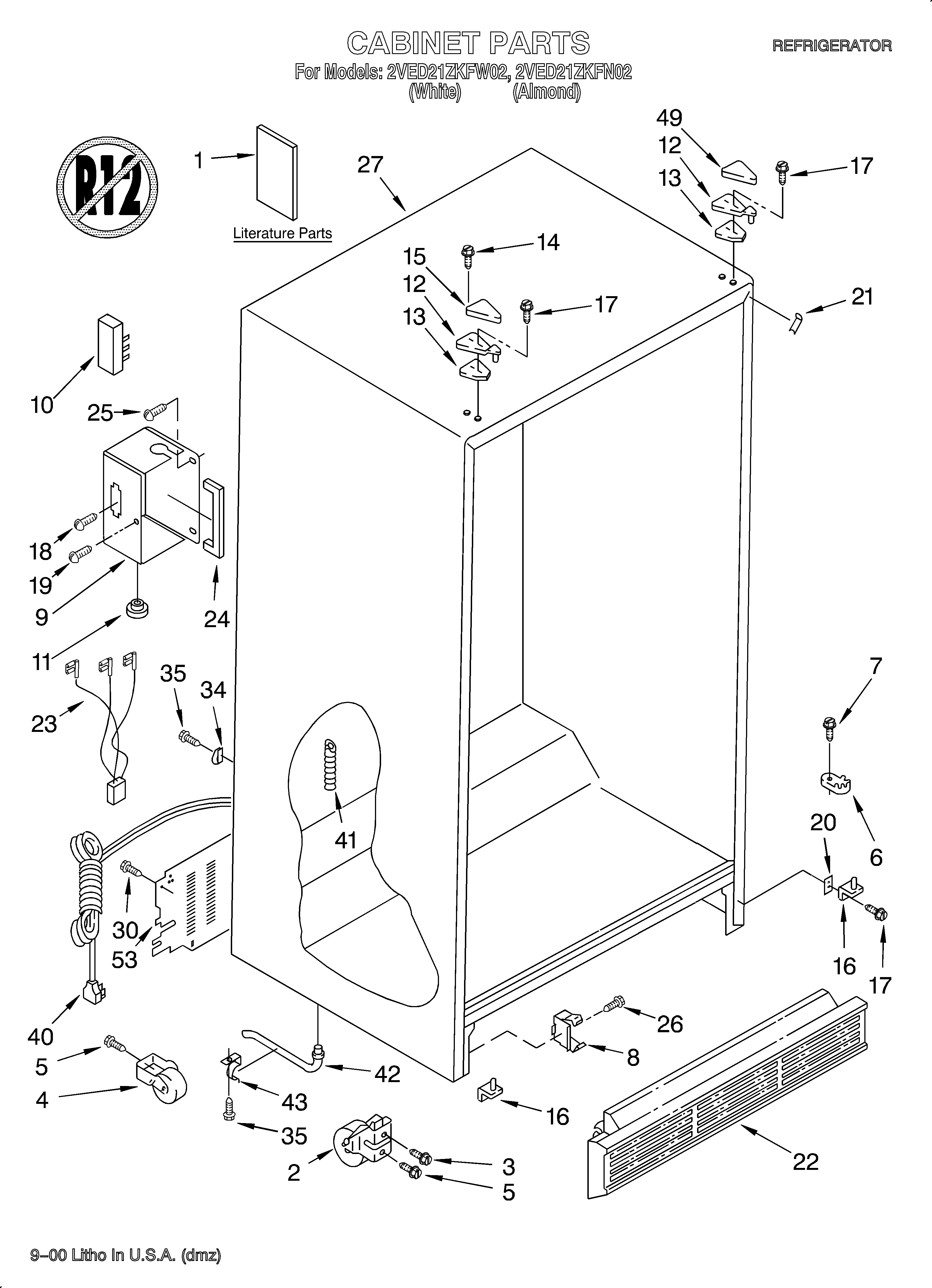 Whirlpool 2VED21ZKFN02 cabinet/literature diagram