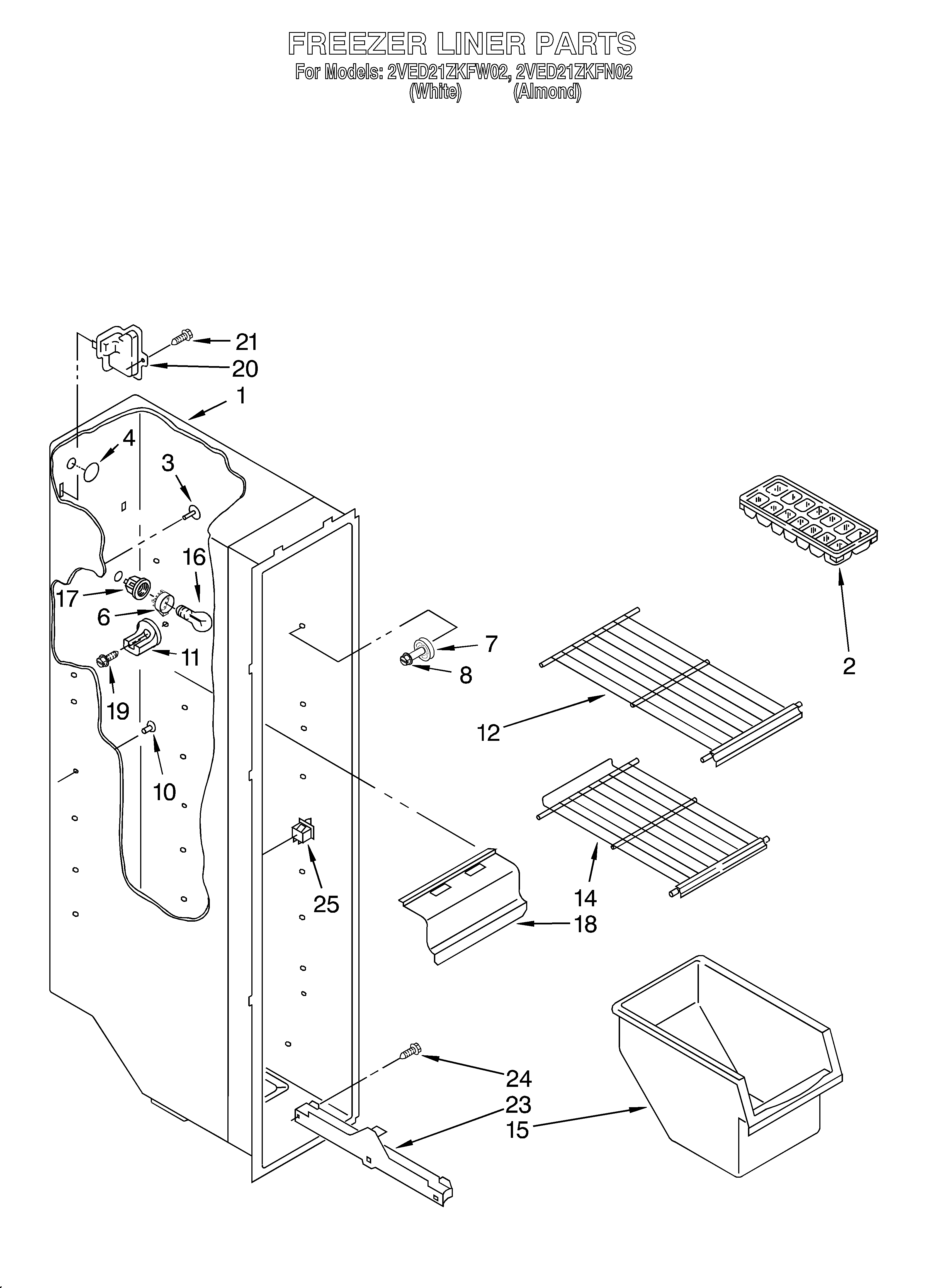 Whirlpool 2VED21ZKFN02 freezer liner diagram