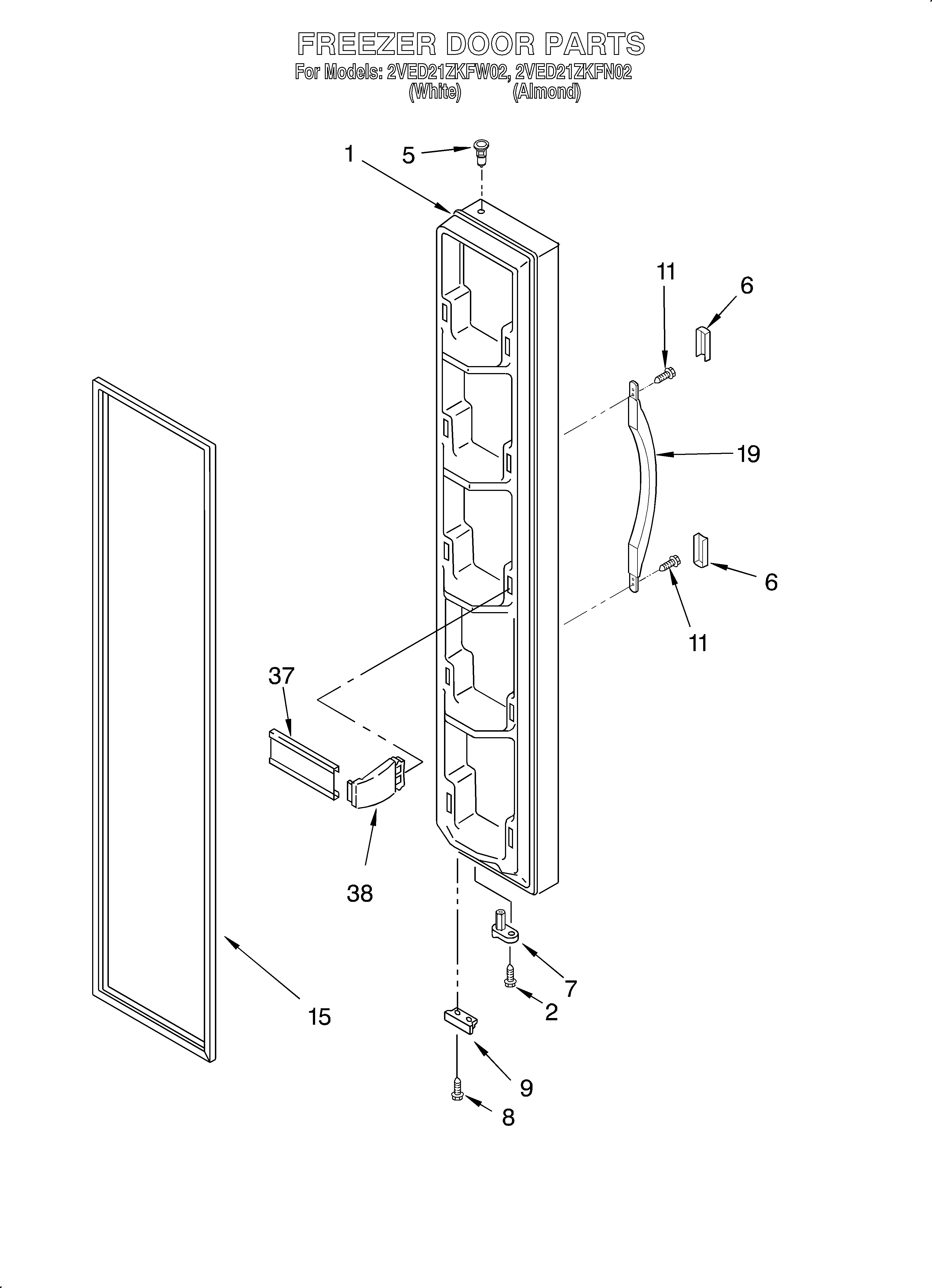 Whirlpool 2VED21ZKFN02 freezer door diagram