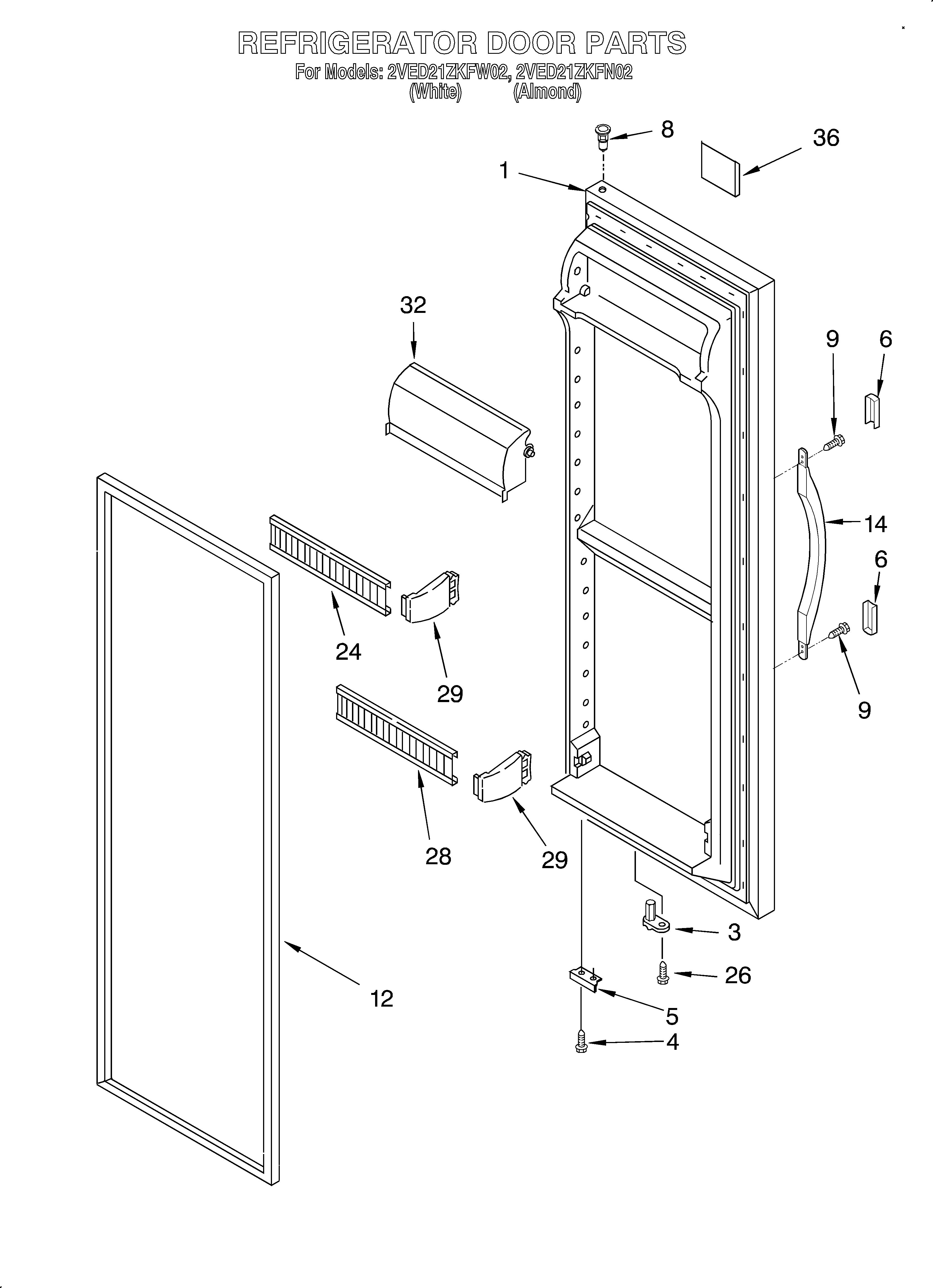 Whirlpool 2VED21ZKFN02 refrigerator door diagram