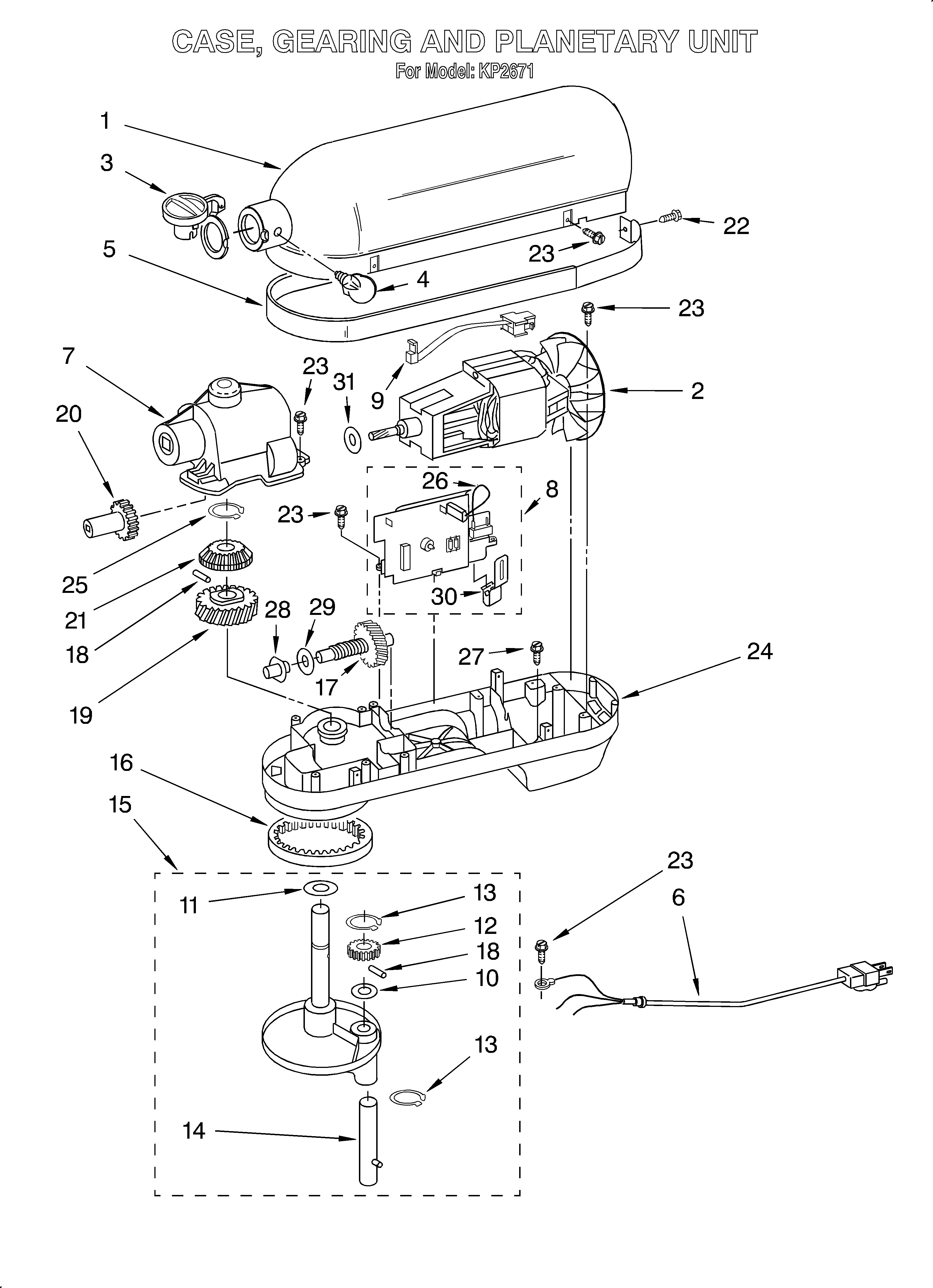 KitchenAid KP2671 case, gearing, planetary unit diagram