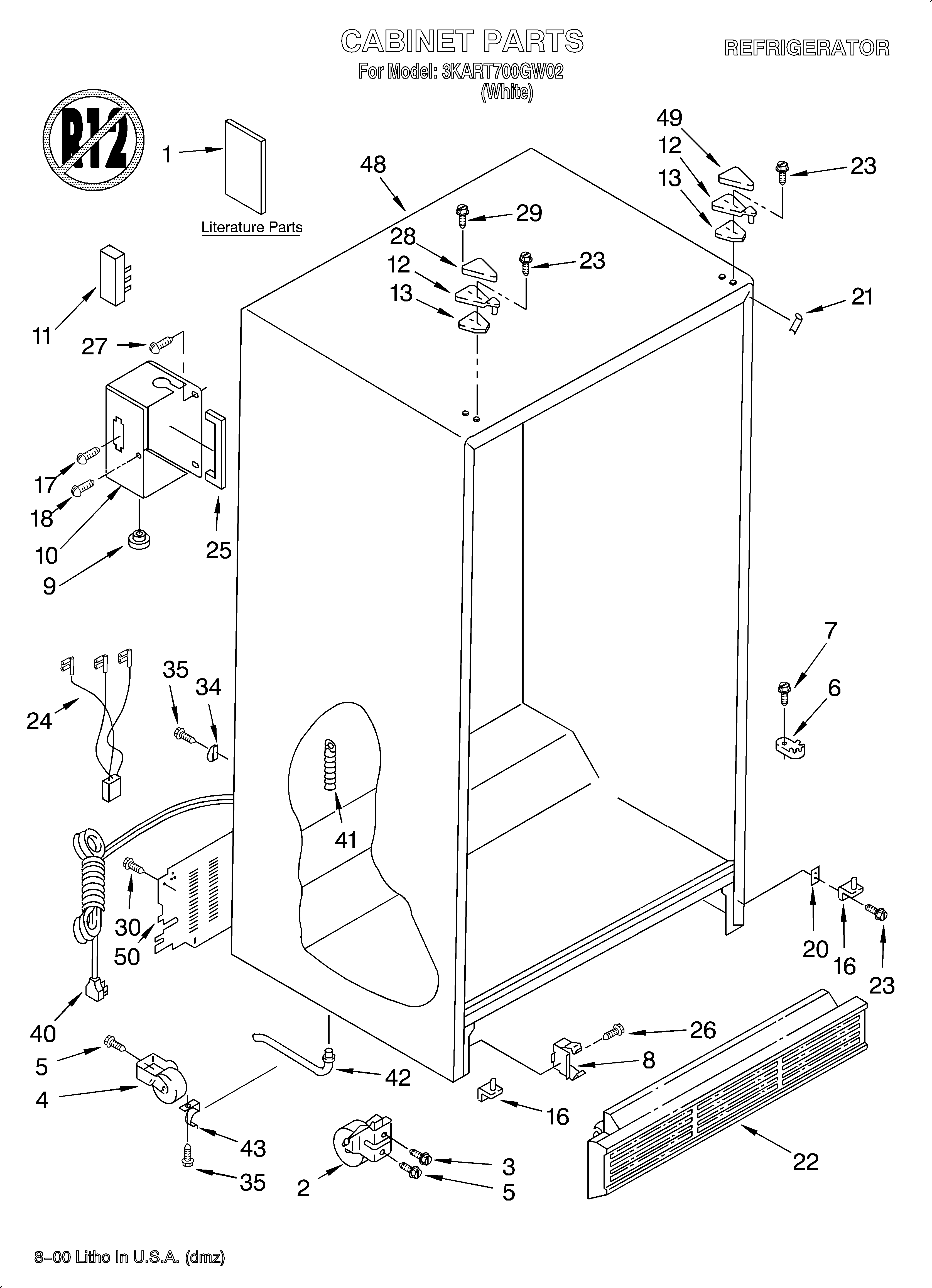 Whirlpool 3KART700GW02 cabinet/literature diagram