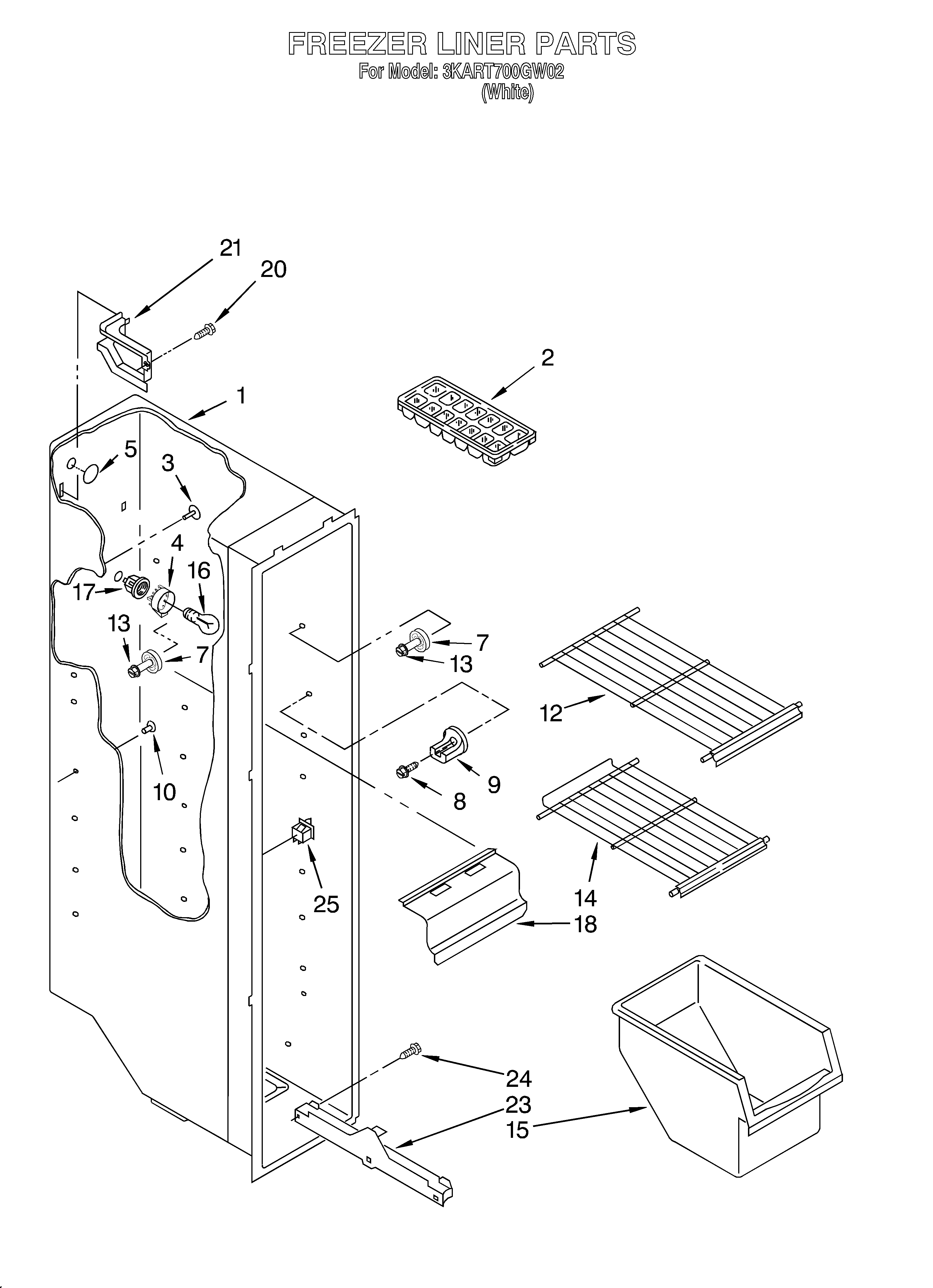 Whirlpool 3KART700GW02 freezer liner diagram