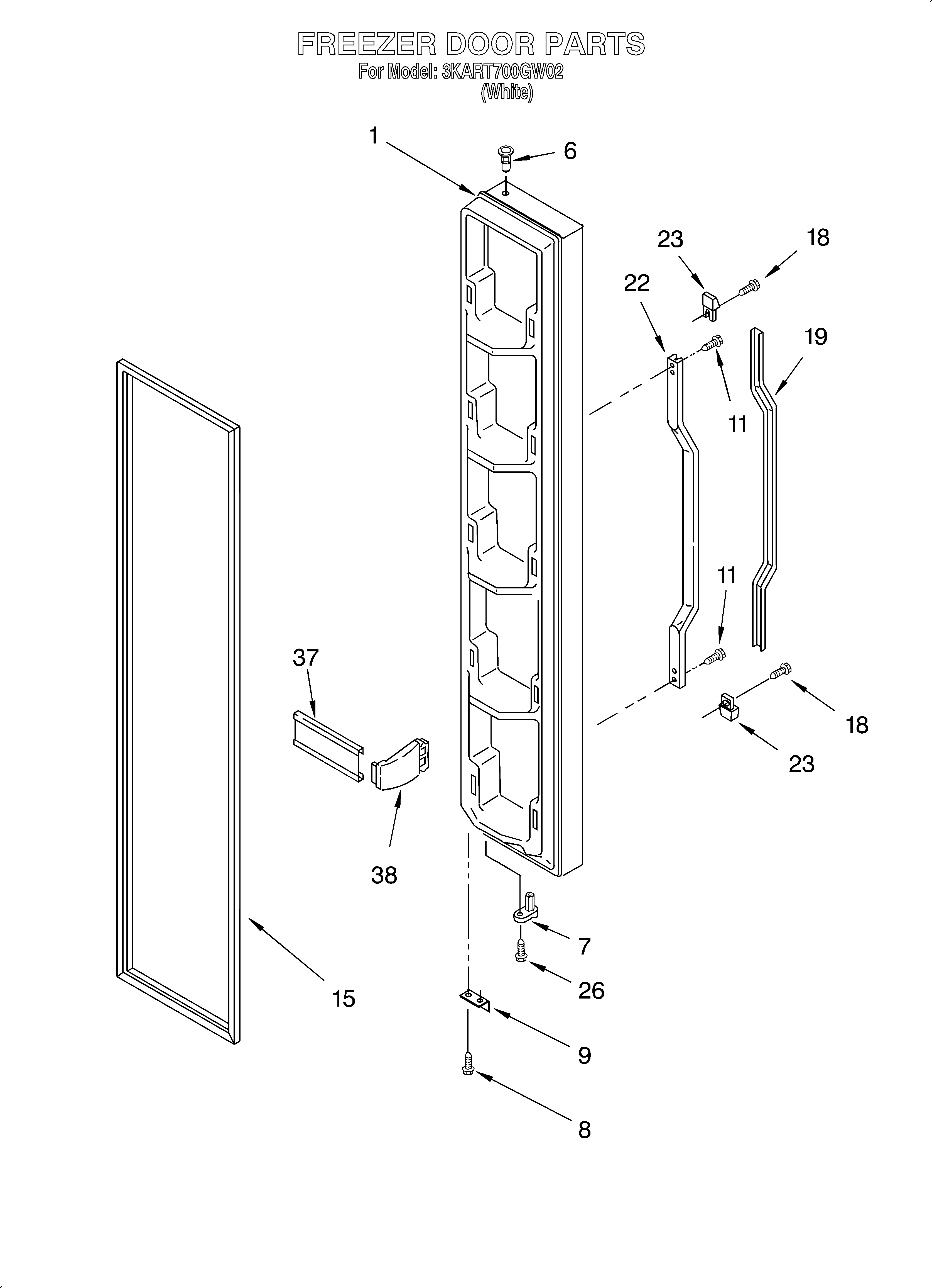 Whirlpool 3KART700GW02 freezer door diagram