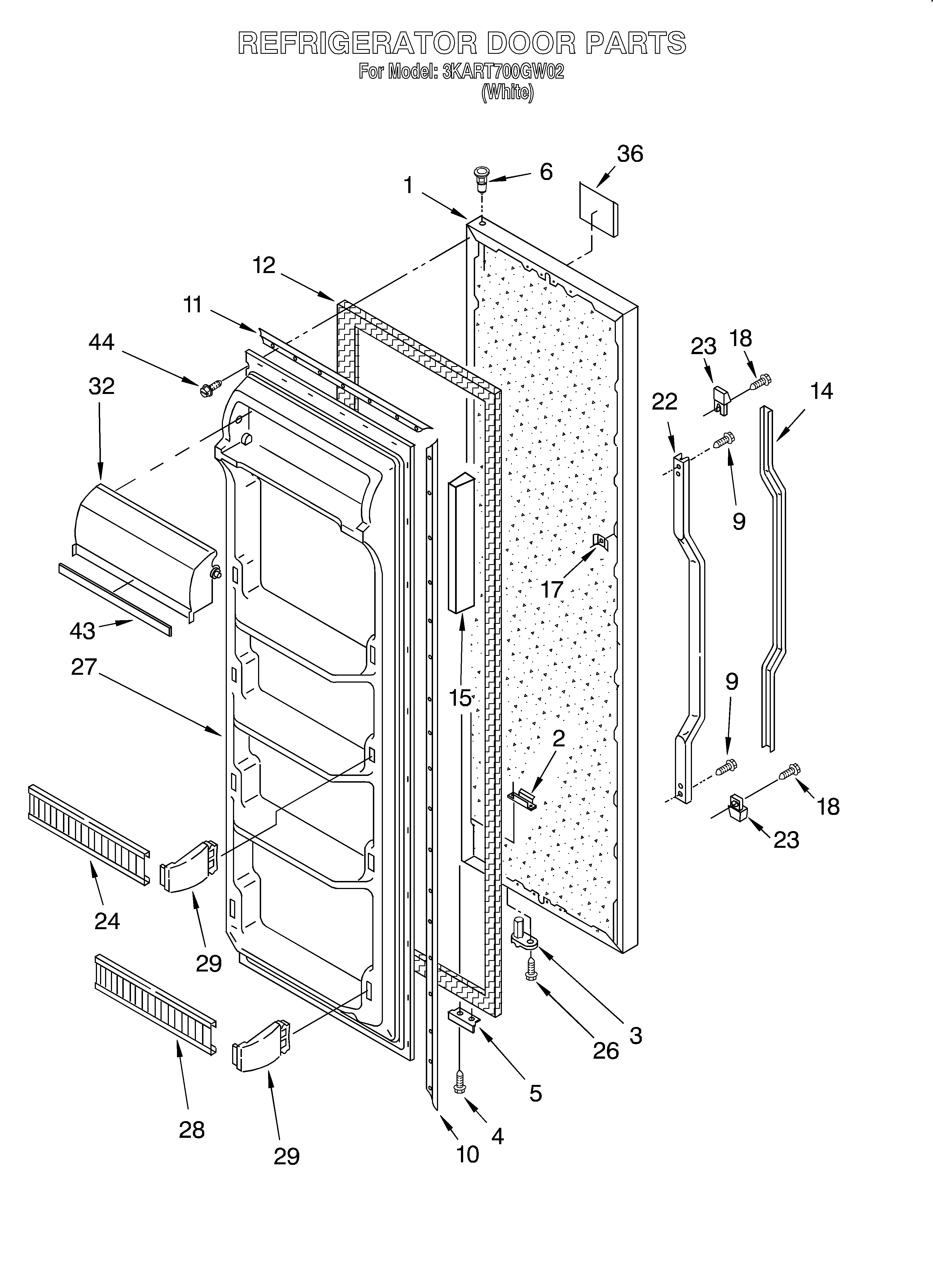 Whirlpool 3KART700GW02 refrigerator door diagram