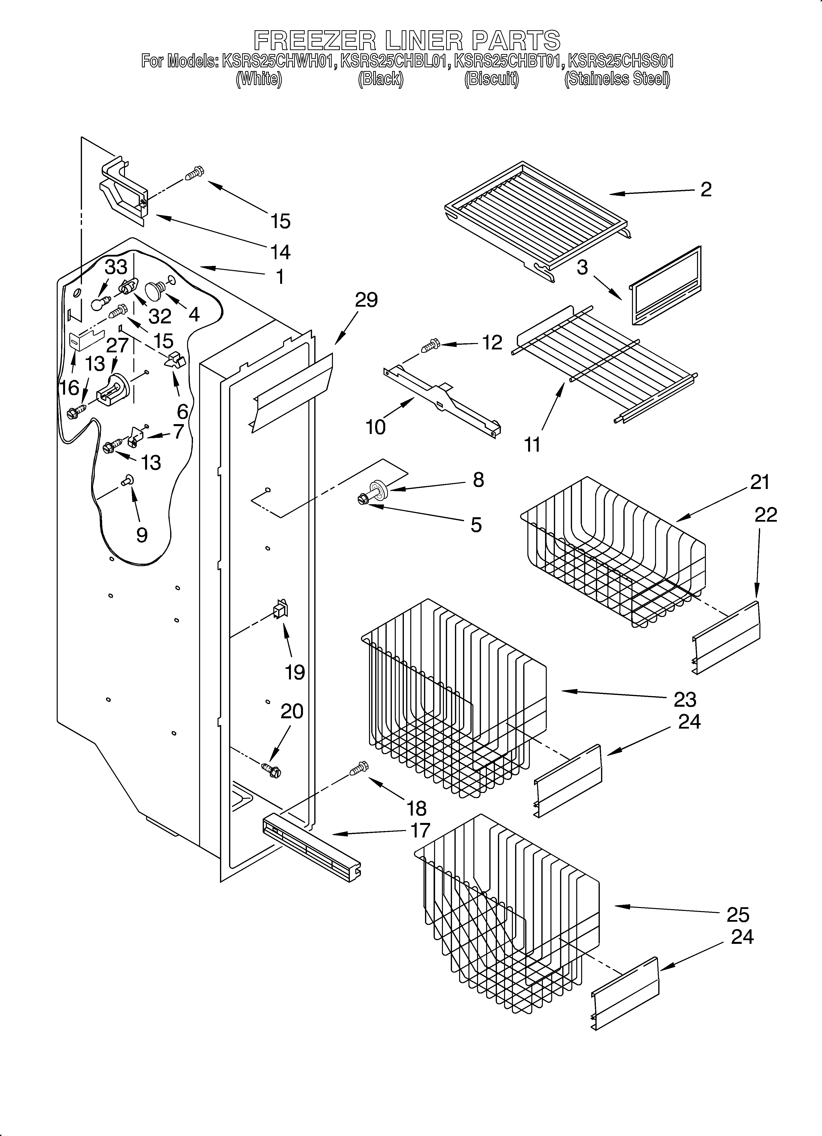 KitchenAid KSRS25CHBL01 freezer liner diagram
