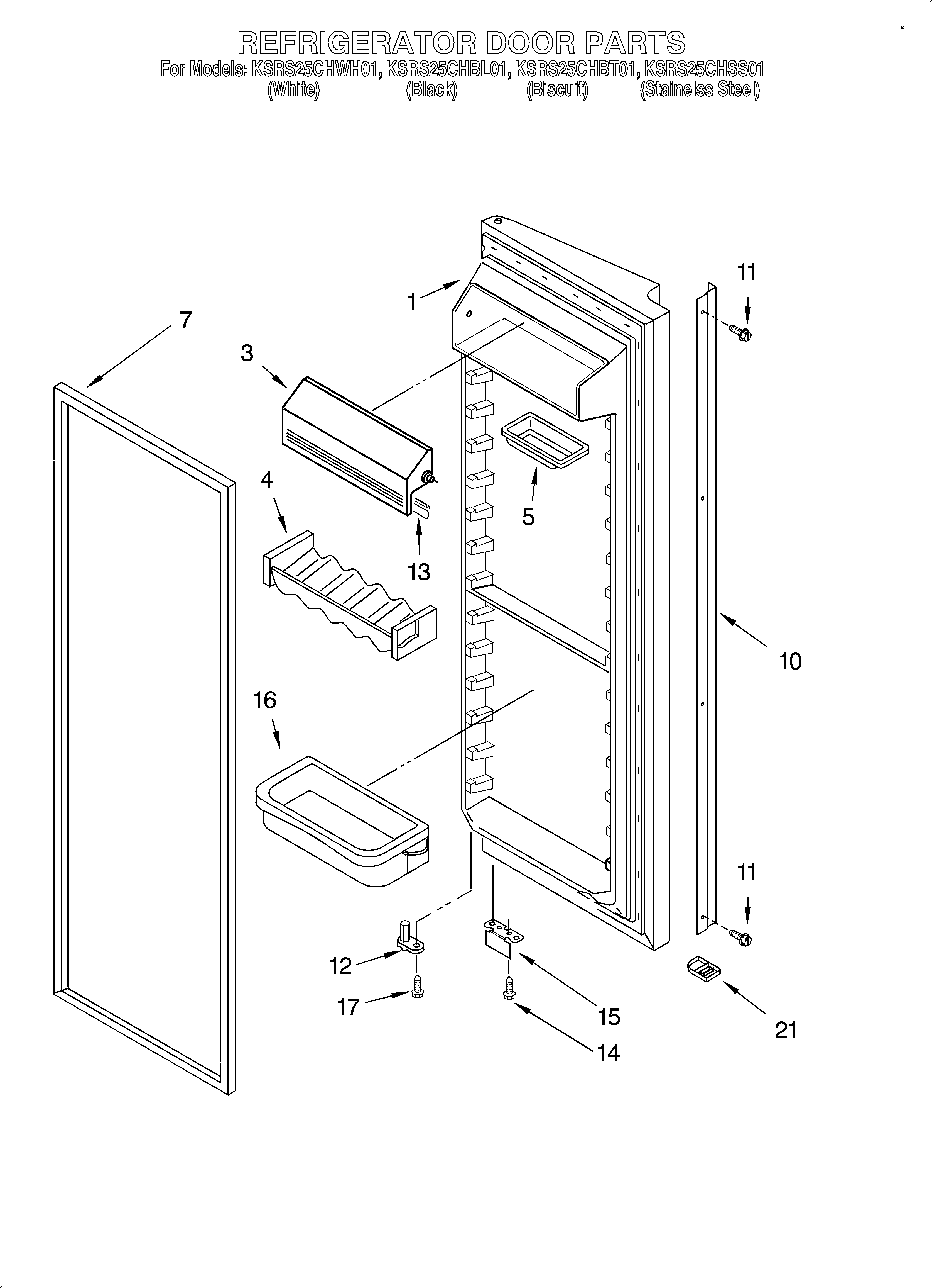 KitchenAid KSRS25CHBL01 refrigerator door diagram