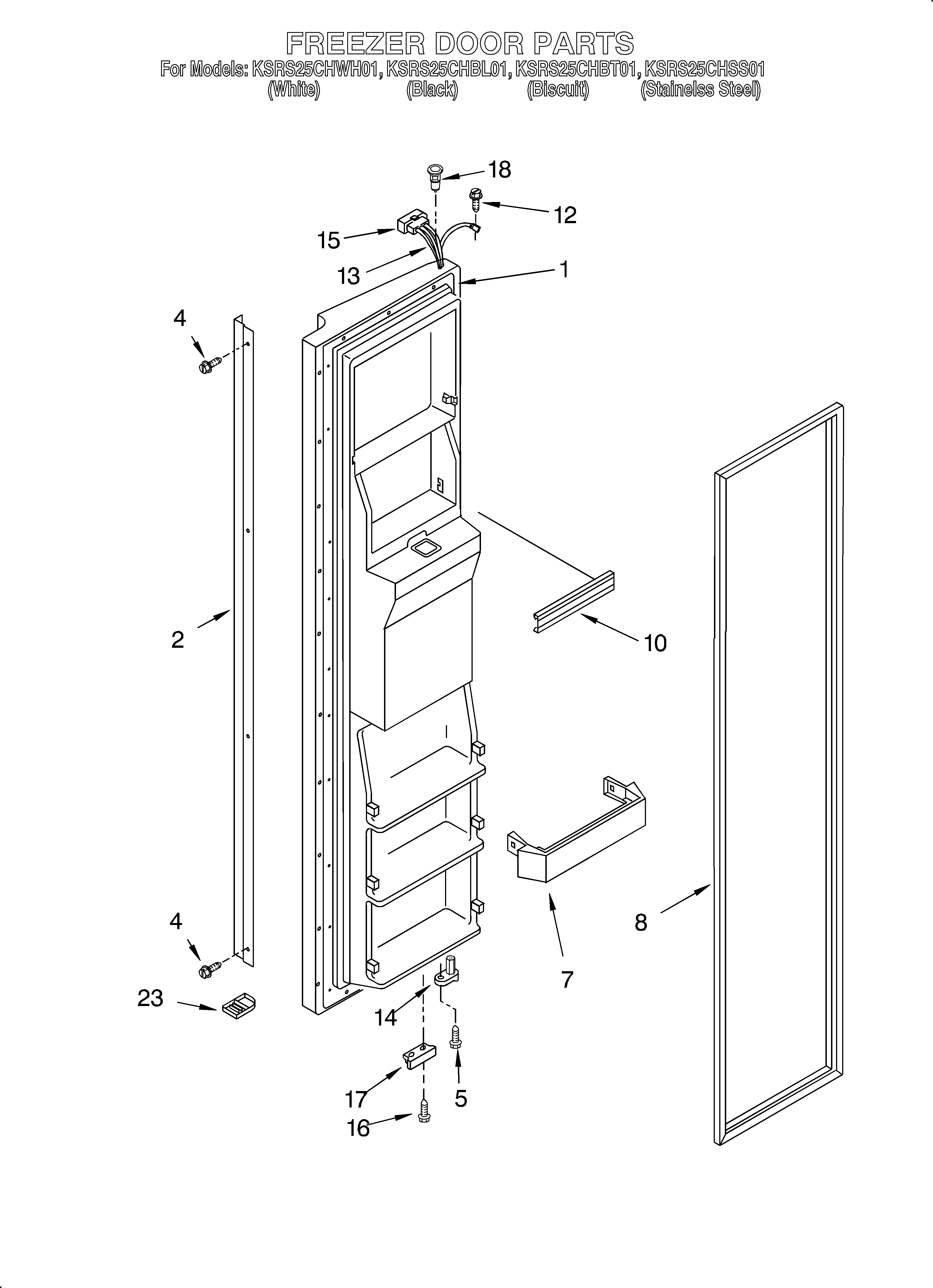 KitchenAid KSRS25CHBL01 freezer door diagram
