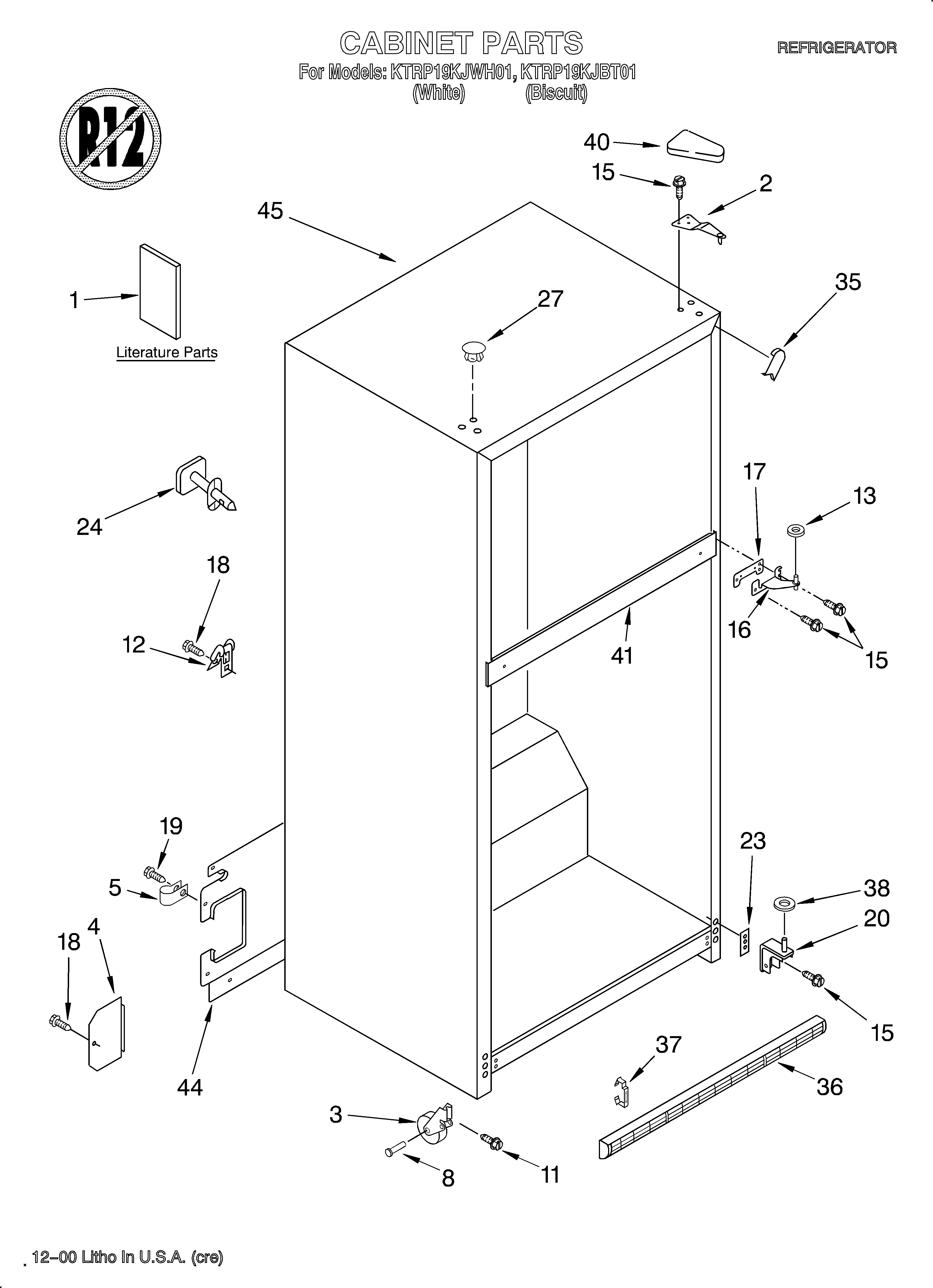KitchenAid KTRP19KJWH01 cabinet/literature diagram