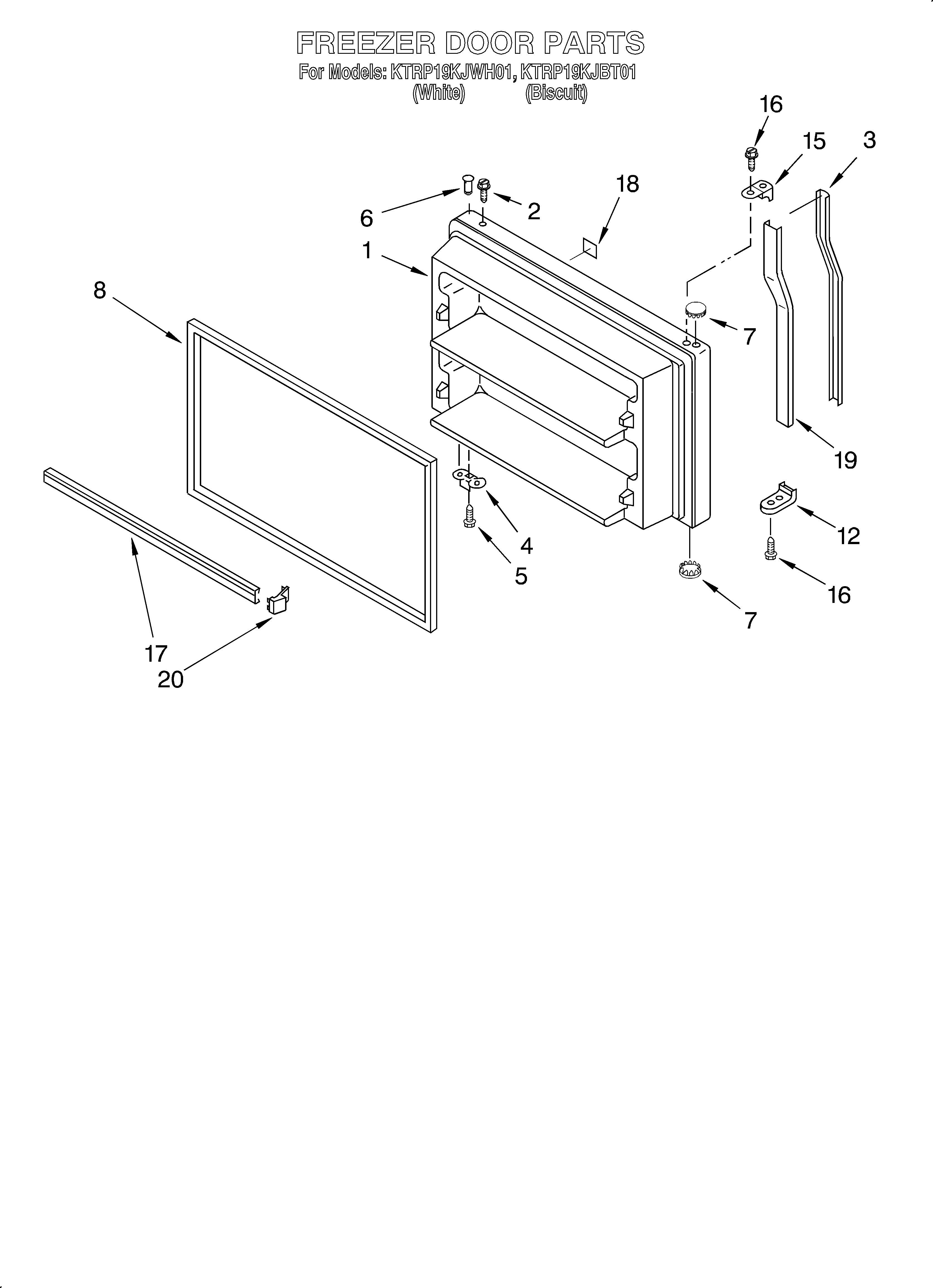 KitchenAid KTRP19KJWH01 freezer door/optional diagram