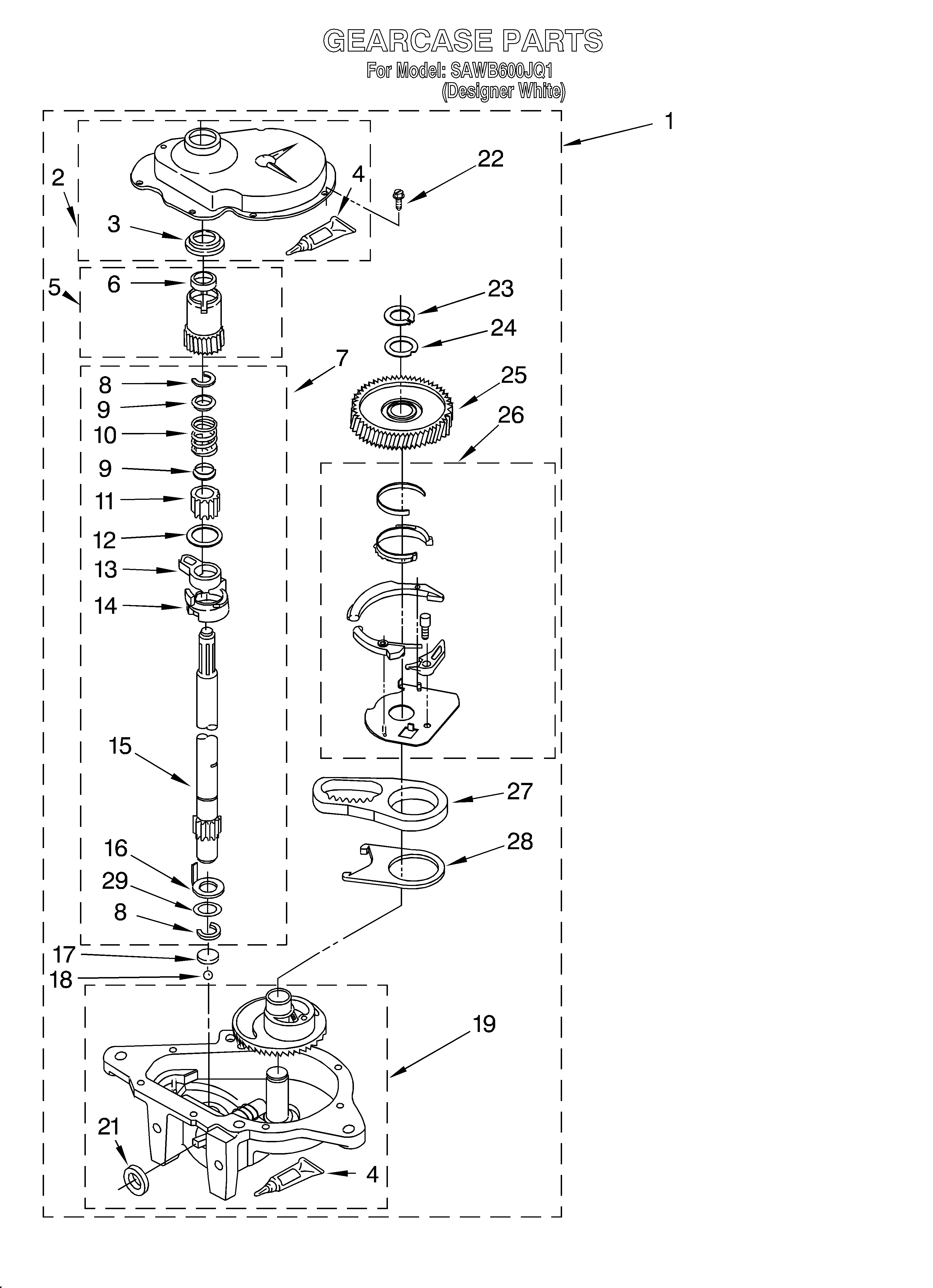 Whirlpool SAWB600JQ1 gearcase diagram