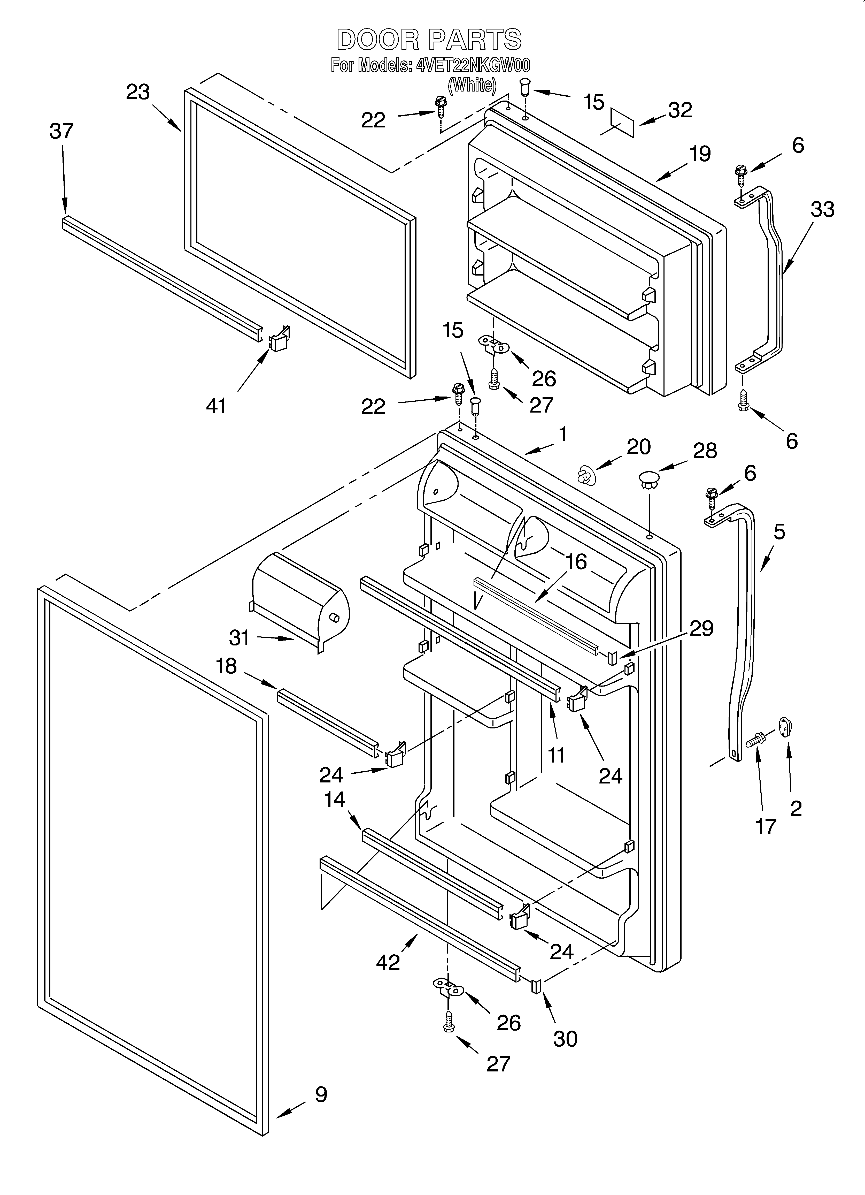 Whirlpool 2VET22NKJW00 door diagram